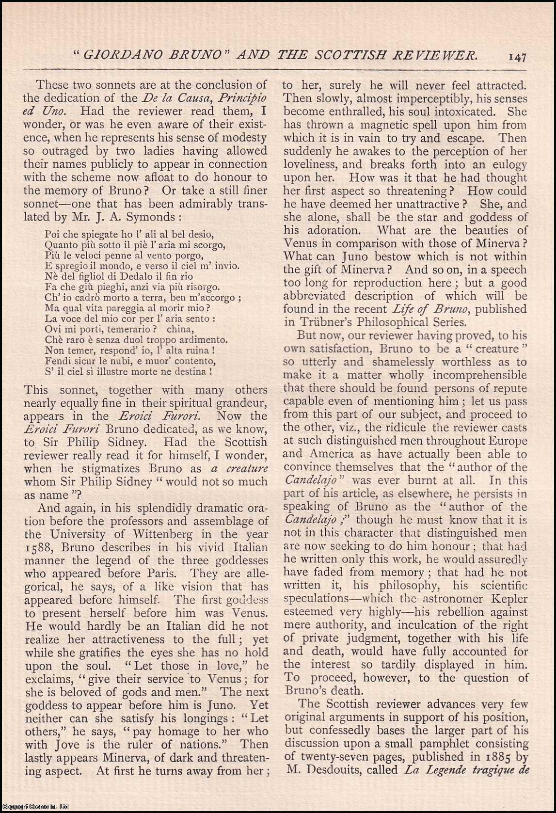 C. E. Plumptre - Giordano Bruno and The Scottish Reviewer. An original article from The Antiquary Magazine, 1889.