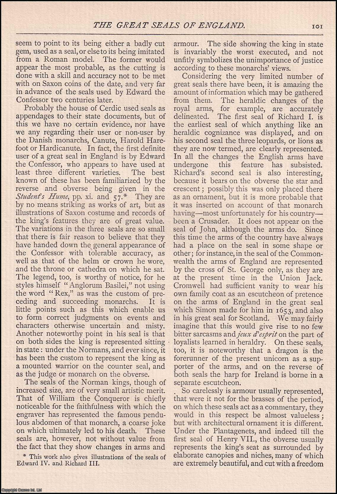 A. C. Bickley - The Great Seals of England. An original article from The Antiquary Magazine, 1889.
