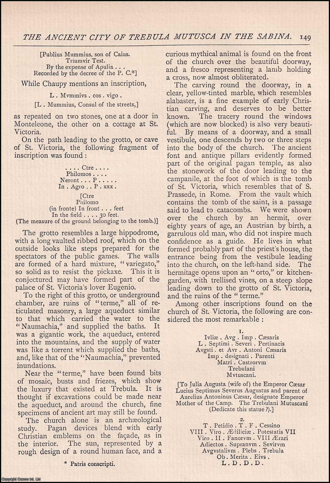 Caroline Cardinali - The Ancient City of Trebula Mutusca in The Sabina. An original article from The Antiquary Magazine, 1889.