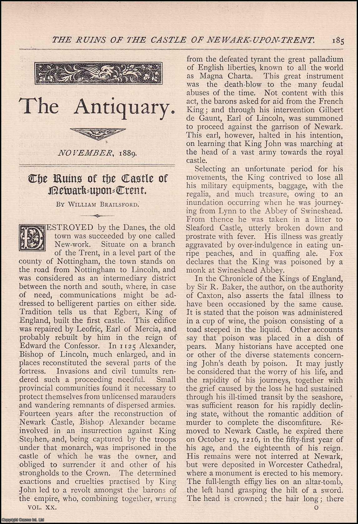 William Brailsford - The Ruins of The Castle of Newark-Upon-Trent. An original article from The Antiquary Magazine, 1889.