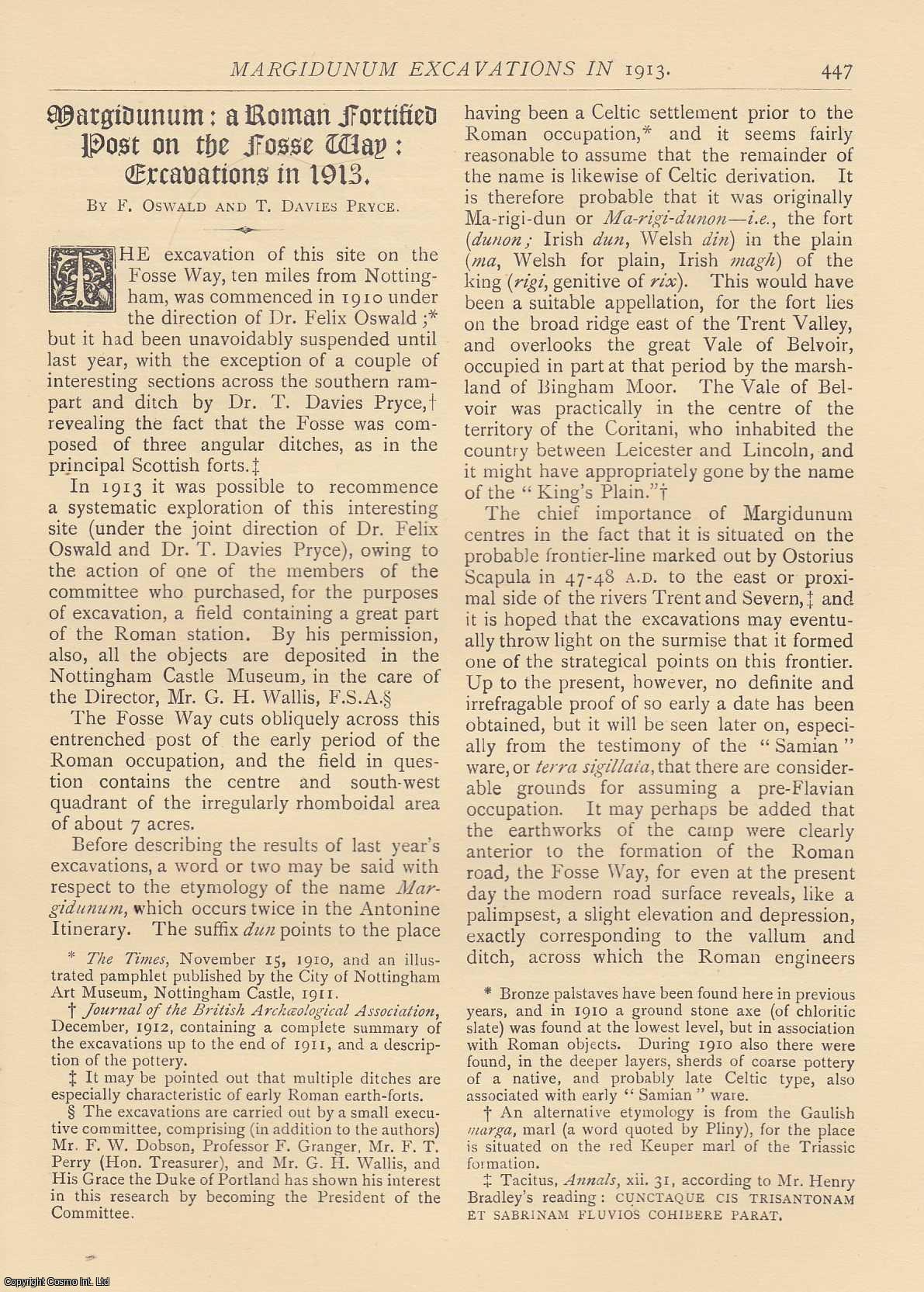 F. Oswald - Margidunum: A Roman Fortified Post on The Fosse Way: Excavations in 1913. An original article from The Antiquary Magazine, 1914.