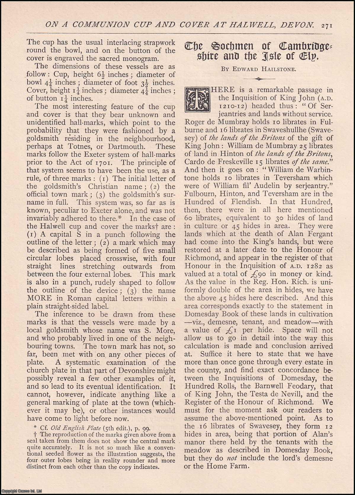 Edward Hailstone - The Sochmen of Cambridgeshire and The Isle of Ely. An original article from The Antiquary Magazine, 1895.