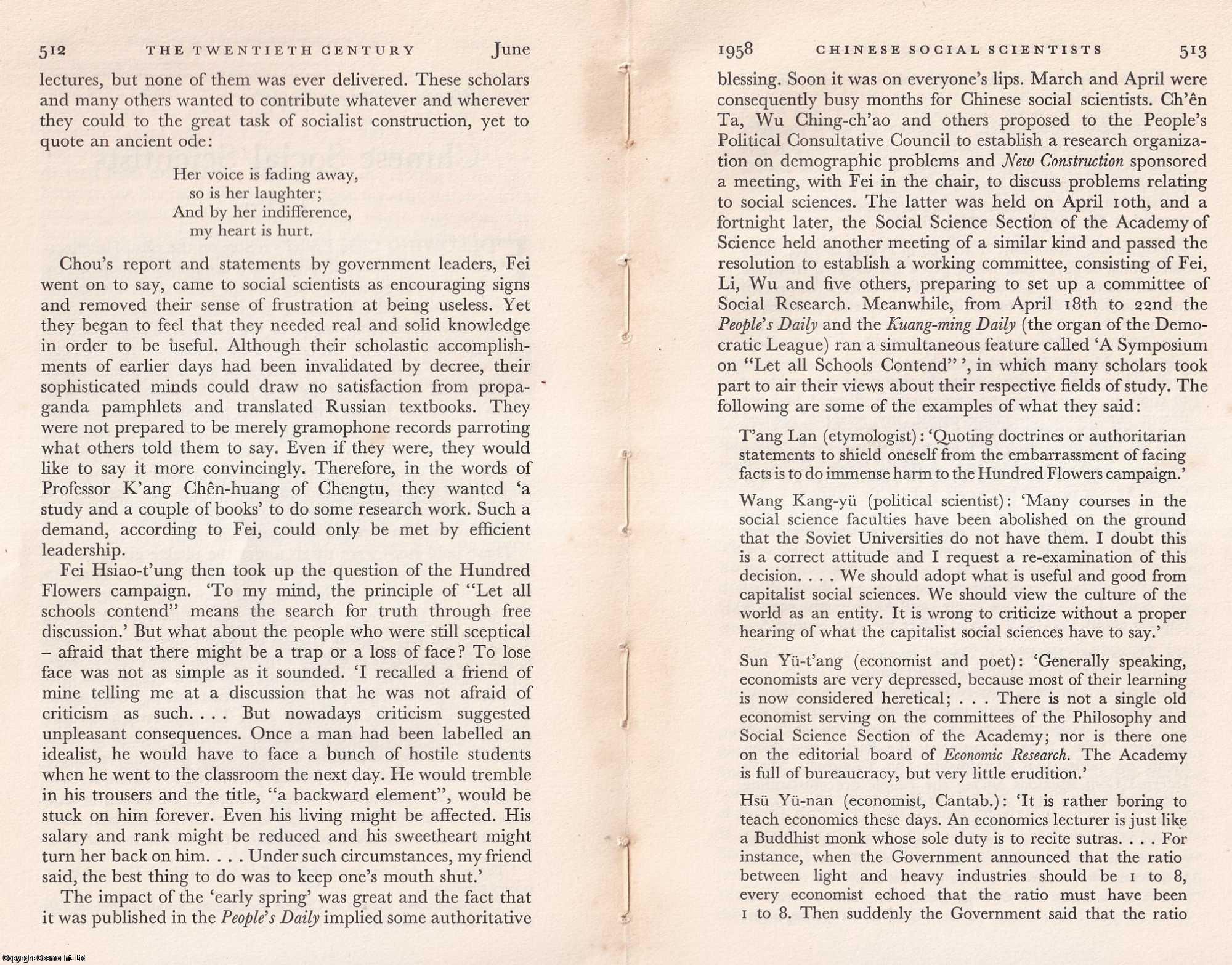 C. J. Ch'en - Chinese Social Scientists. An original article from The Twentieth Century, 1958.