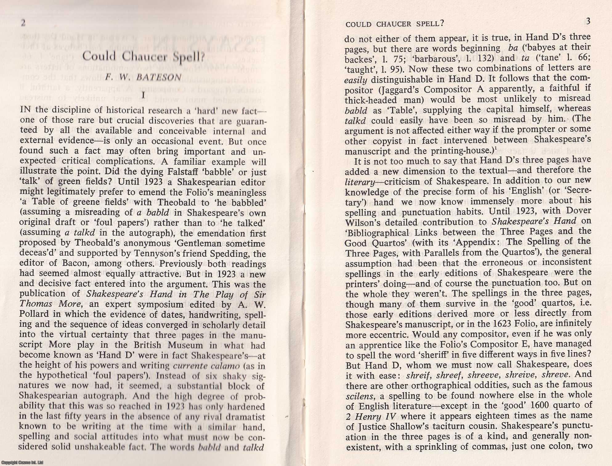 F. W. Bateson - Could Chaucer Spell? An original article from Essays in Criticism, 1975.