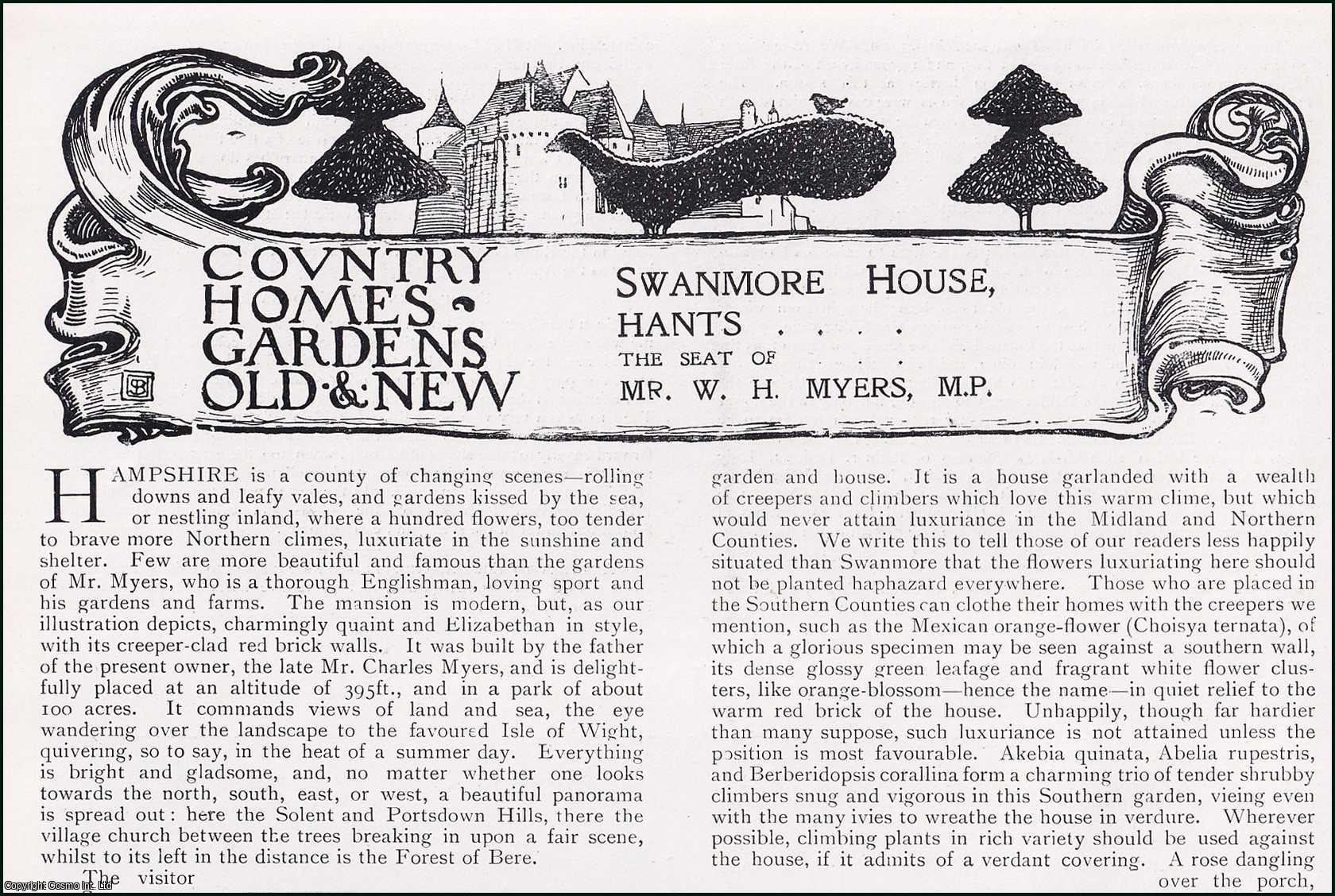 Country Life Magazine - Swanmore House, Hants. Several pictures and accompanying text, removed from an original issue of Country Life Magazine, 1899.