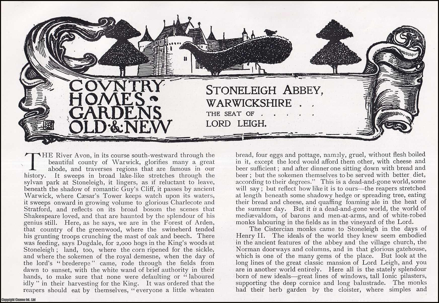 Country Life Magazine - Stoneleigh Abbey, Warwickshire. The Seat of Lord Leigh. Several pictures and accompanying text, removed from an original issue of Country Life Magazine, 1899.