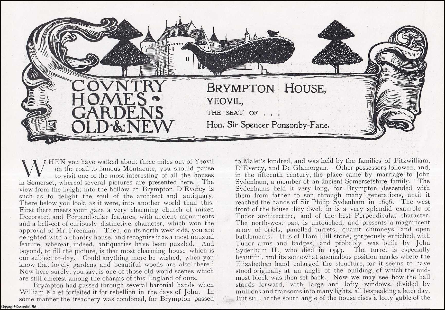 Country Life Magazine - Brympton House,Yeovil. The Seat of Hon. Sir Spencer Ponsonby-Fane. Several pictures and accompanying text, removed from an original issue of Country Life Magazine, 1898.