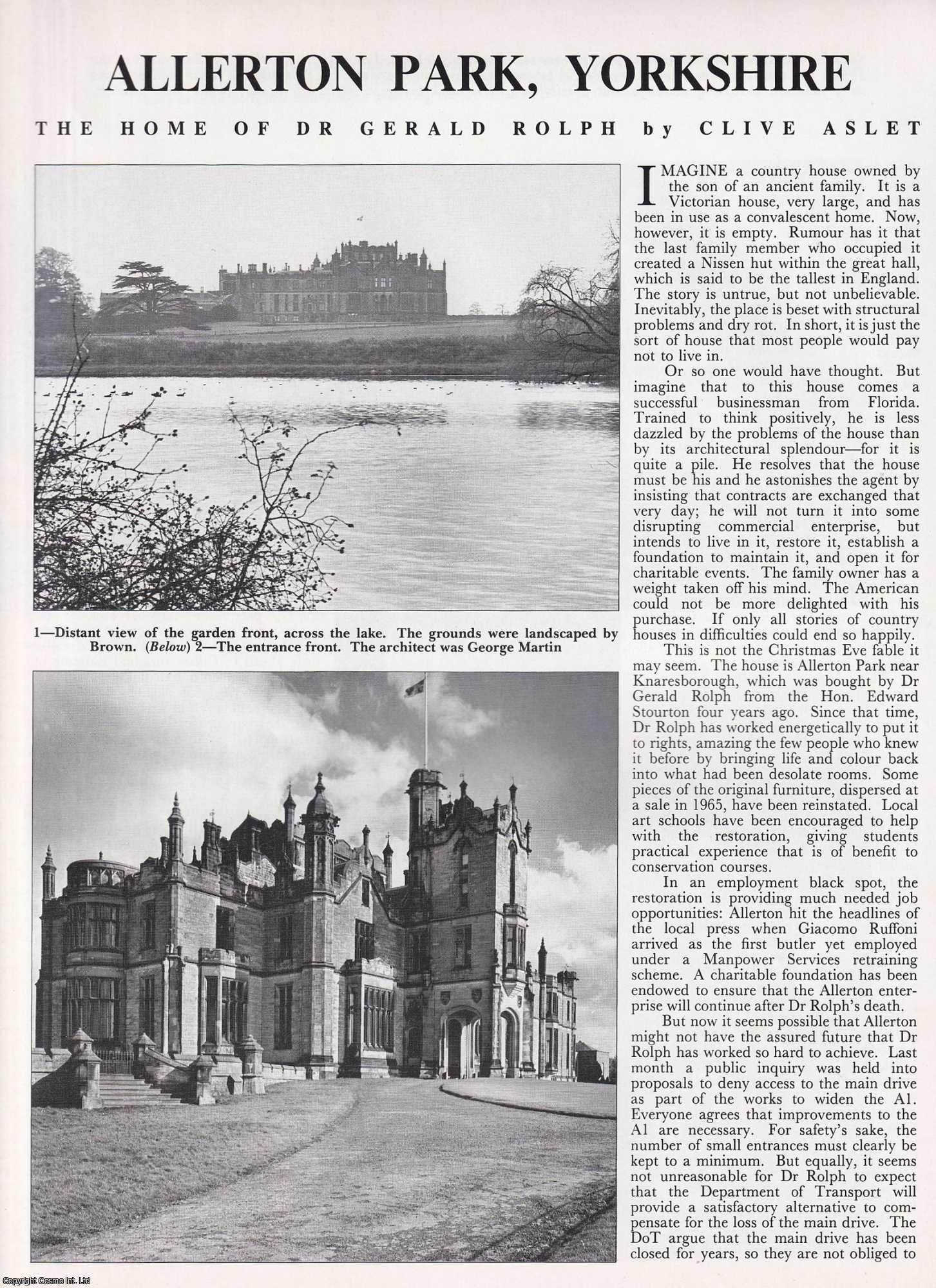 Clive Aslet - Allerton Park, Yorkshire. The Home of Dr Gerald Rolph. Several pictures and accompanying text, removed from an original issue of Country Life Magazine, 1987.