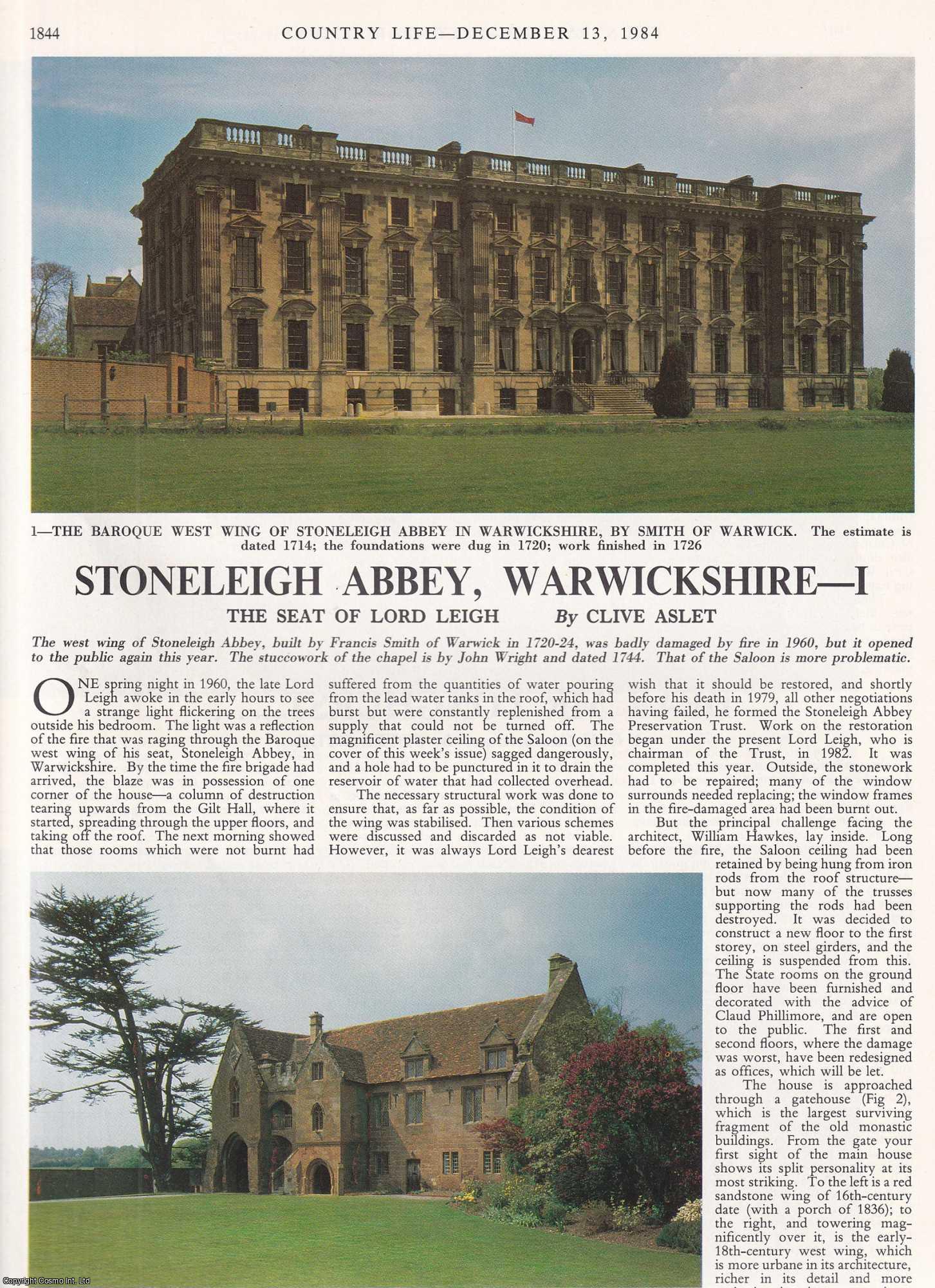 Clive Aslet - Stoneleigh Abbey, Warwickshire. The Seat of Lord Leigh - Parts I and II. Several pictures and accompanying text, removed from an original issue of Country Life Magazine, 1984.