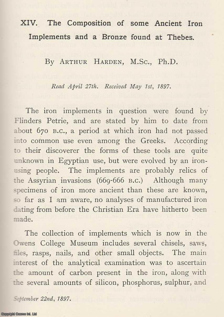 Arthur Harden - The Composition of some Ancient Iron Implements and a Bronze found at Thebes. An original article from the Memoirs of the Literary and Philosophical Society of Manchester, 1897.