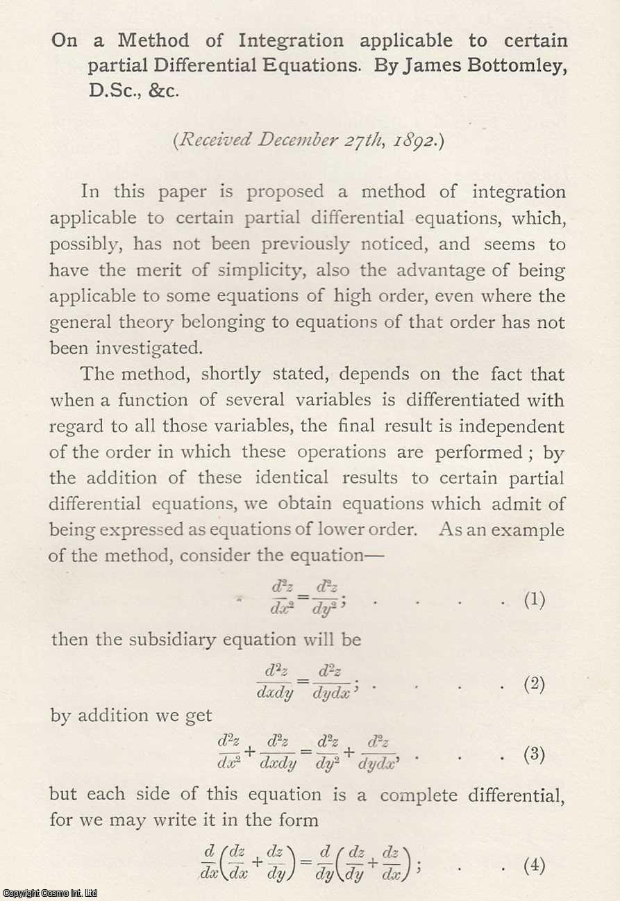 James Bottomley - A Method of Integration Applicable to certain Partial Differential Equations. An original article from the Memoirs of the Literary and Philosophical Society of Manchester, 1893.