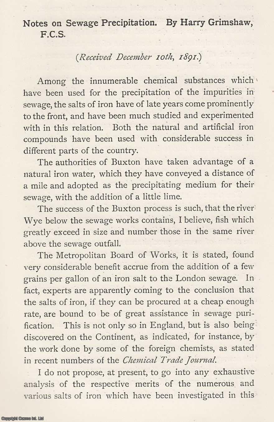 Harry Grimshaw - Notes on Sewage Precipitation. An original article from the Memoirs of the Literary and Philosophical Society of Manchester, 1892.
