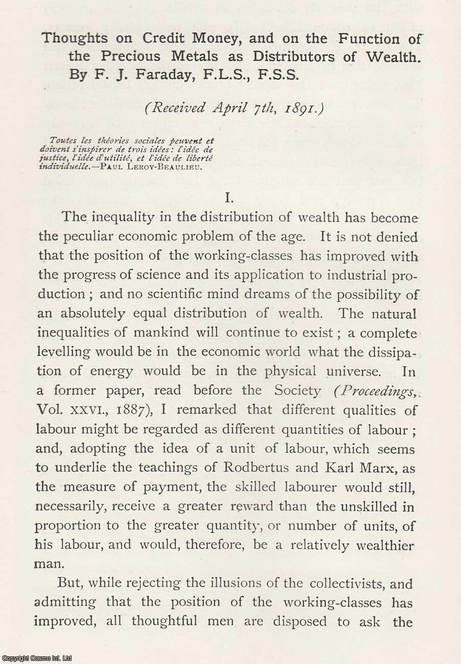F. J. Faraday - Thoughts on Credit Money, and on The Function of The Precious Metals as Distributors of Wealth. An original article from the Memoirs of the Literary and Philosophical Society of Manchester, 1891.