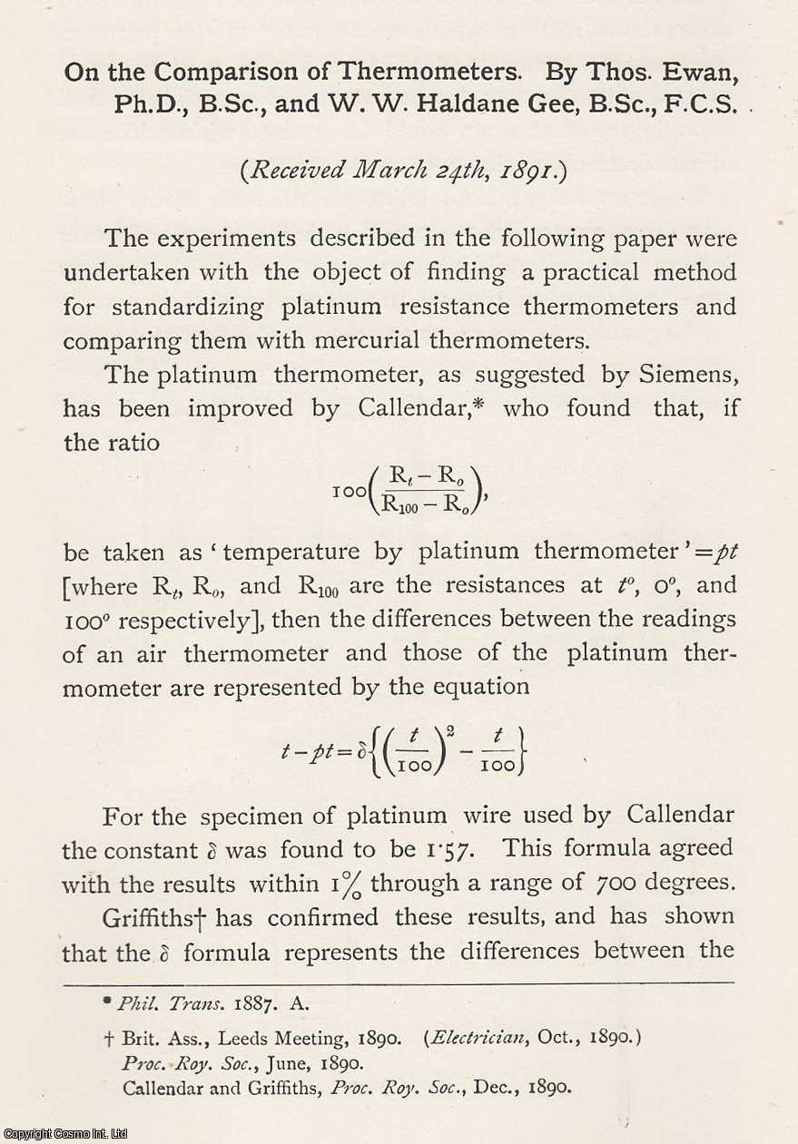 Thomas Ewan - The Comparison of Thermometers. An original article from the Memoirs of the Literary and Philosophical Society of Manchester, 1891.