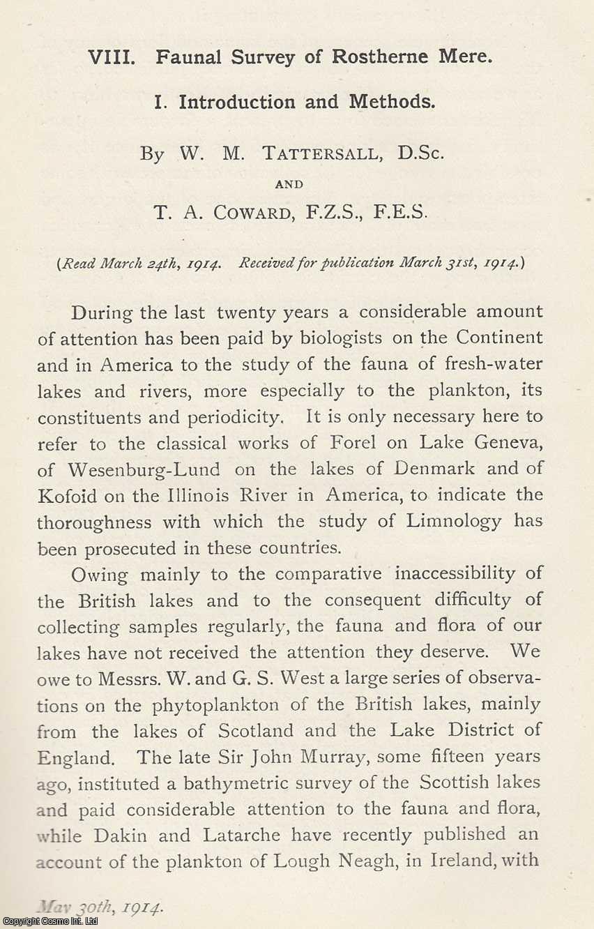 W. M. Tattersall and T. A. Coward - Faunal Survey of Rostherne Mere. Part 1. Introduction and Methods. An original article from the Memoirs of the Literary and Philosophical Society of Manchester, 1915.