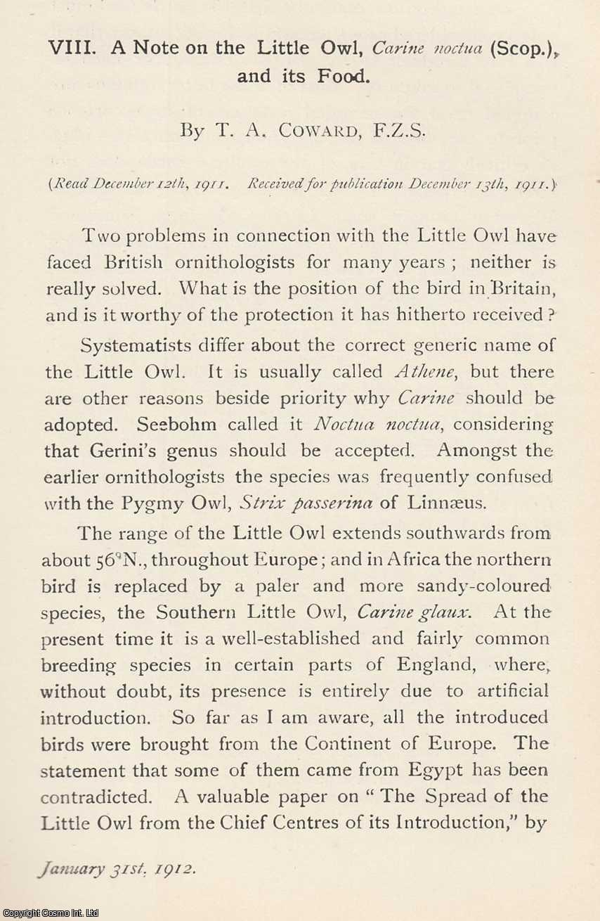 T. A. Coward - The Little Owl, Carine Noctua (Scop), and it's Food. An original article from the Memoirs of the Literary and Philosophical Society of Manchester, 1912.