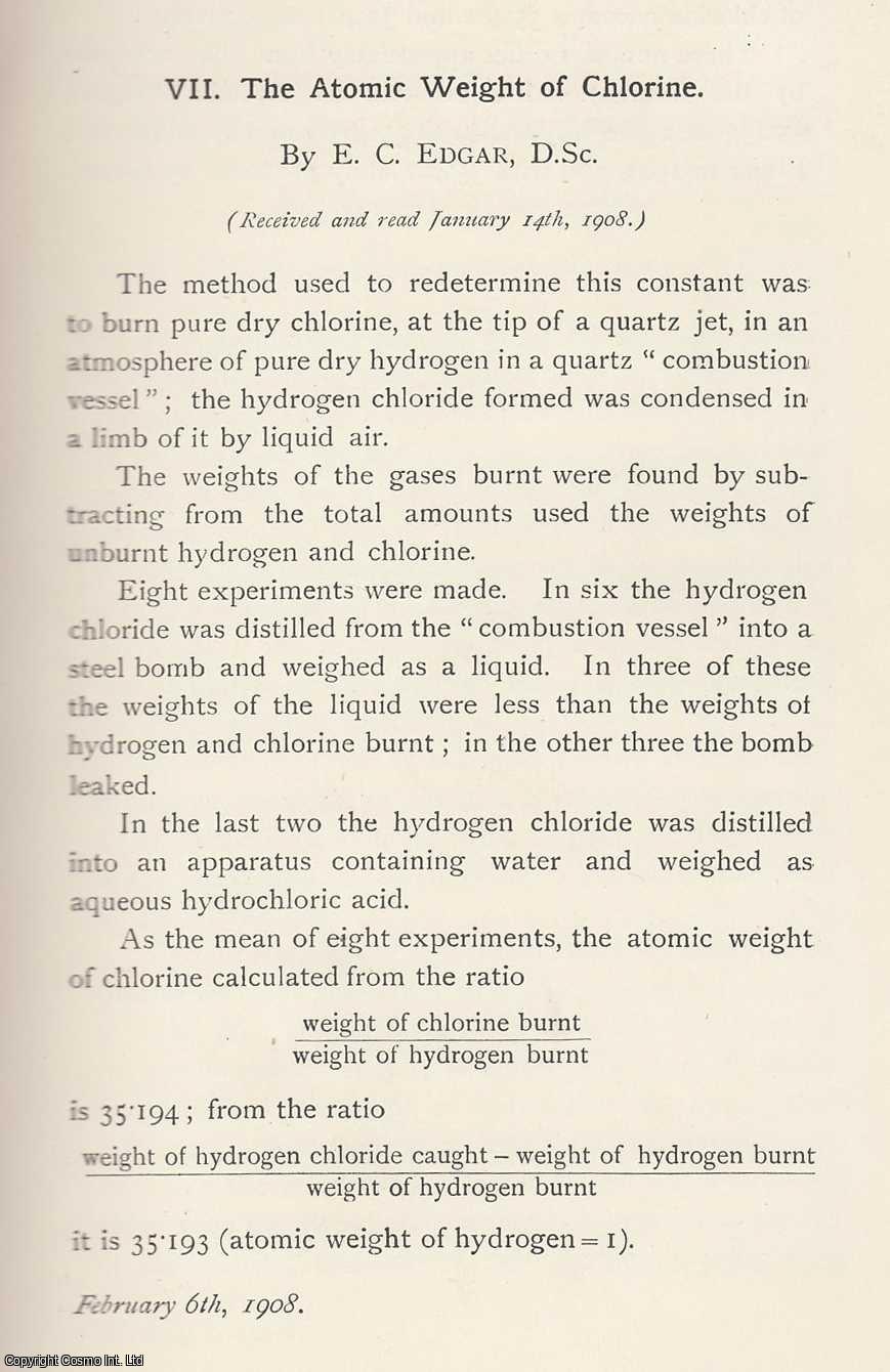 E. C. Edgar - The Atomic Weight of Chlorine. An original article from the Memoirs of the Literary and Philosophical Society of Manchester, 1908.