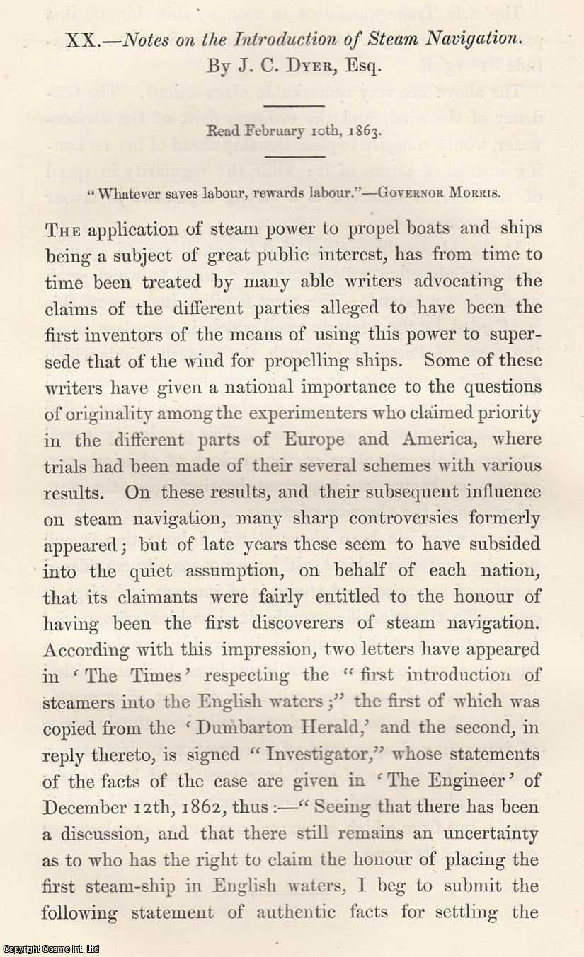 J. C. Dyer - The Introduction of Steam Navigation. An original article from the Memoirs of the Literary and Philosophical Society of Manchester, 1865.