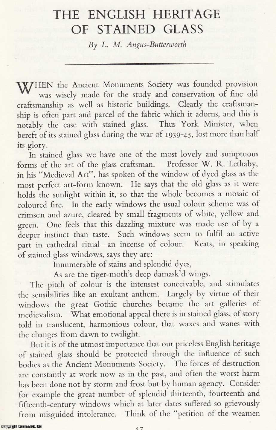 L. M. Angus-Butterworth - The English Heritage of Stained Glass. An original article from the Transactions of The Ancient Monuments Society, 1961.