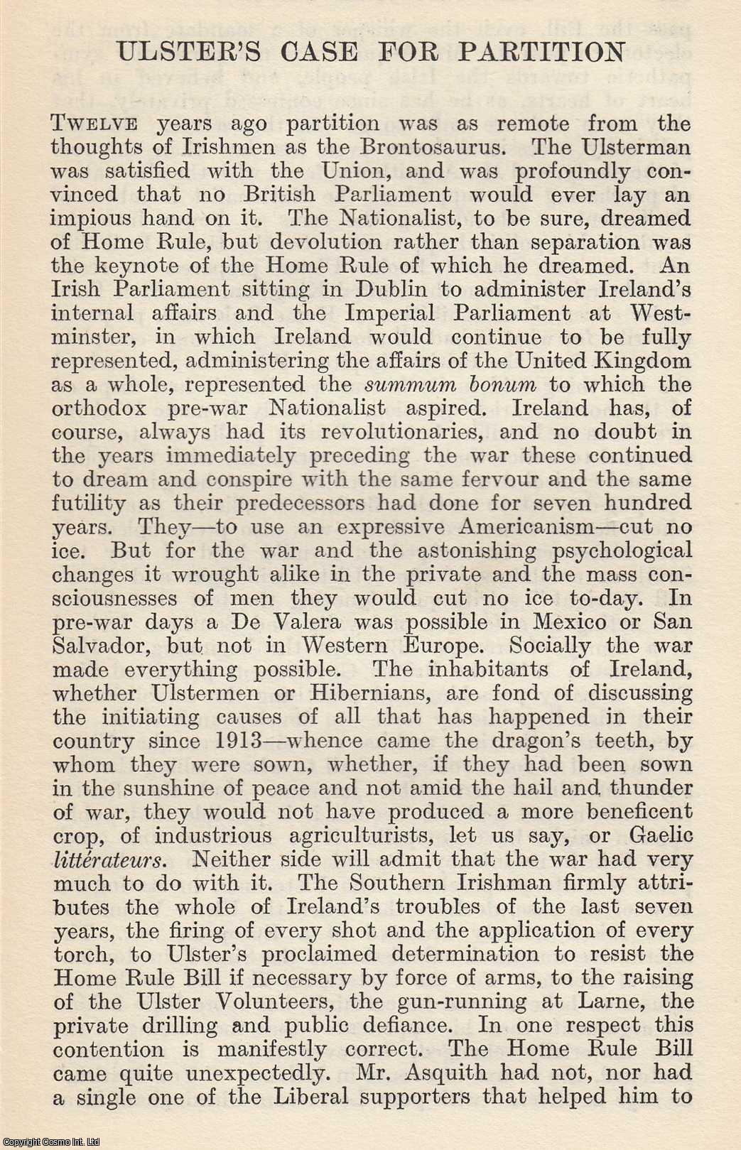 IRISH FREE STATE - Ulster's Case for Partition. By C. H. Bretherton. An original article from The National Review, 1923.