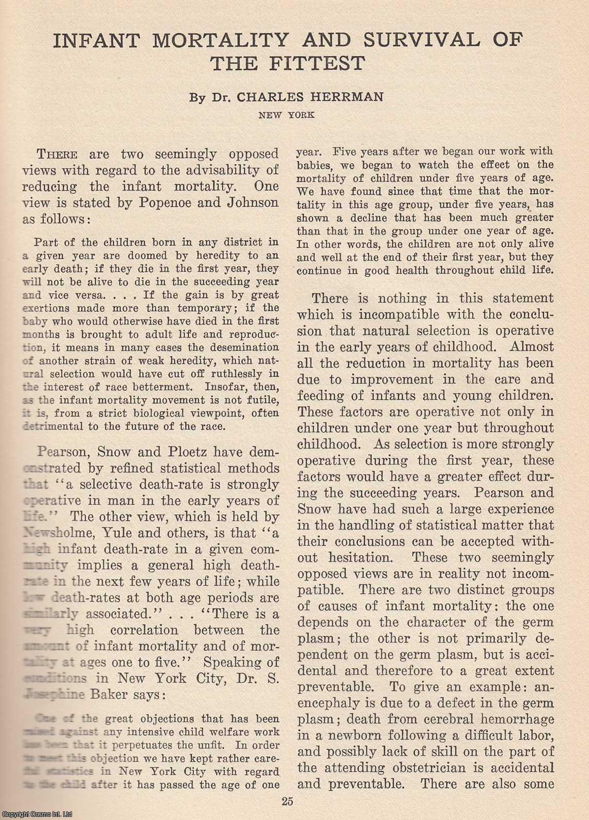 Dr. Charles Herrman - Infant Mortality and Survival of The Fittest. An original article from The Scientific Monthly, 1926.