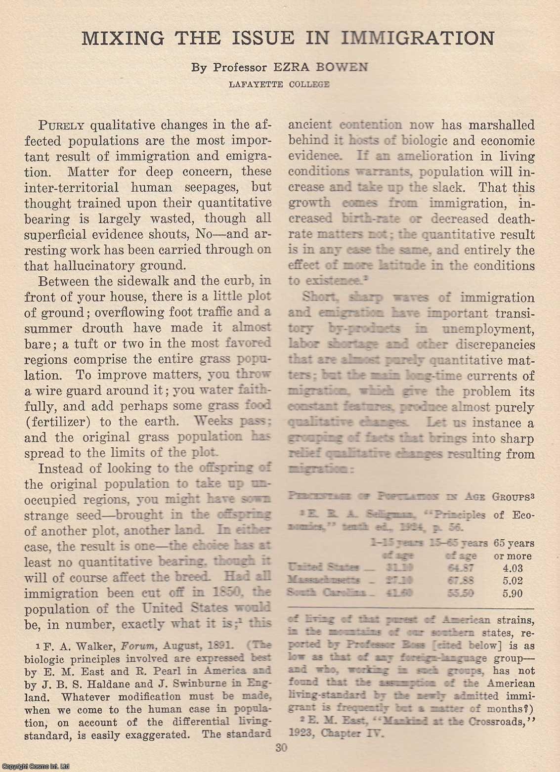 Professor Ezra Bowen - Mixing The Issue in Immigration. An original article from The Scientific Monthly, 1926.