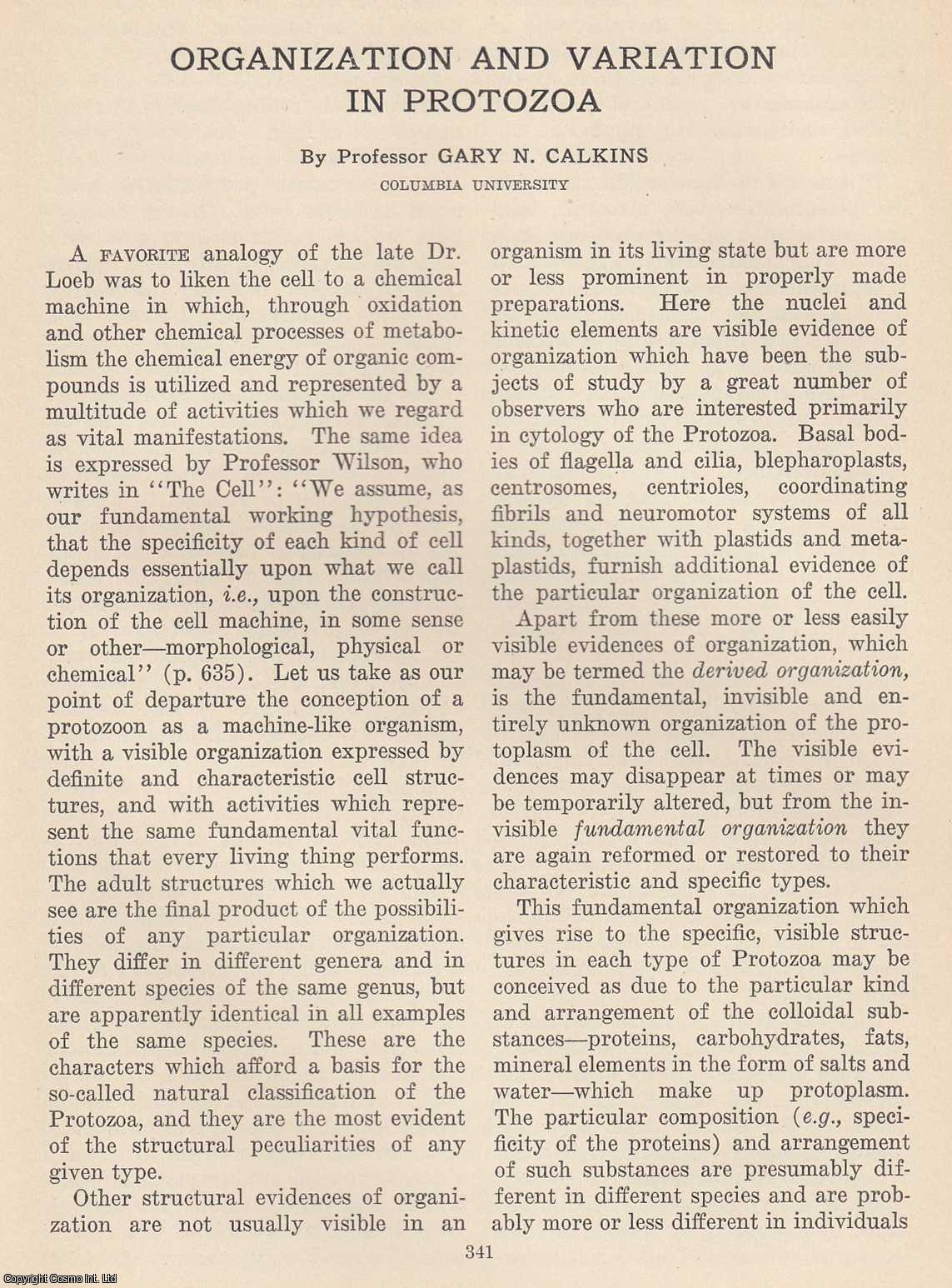 Professor Gary N. Calkins - Organization and Variation in Protozoa. An original article from The Scientific Monthly, 1926.