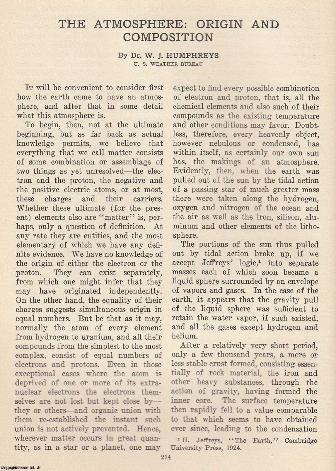 Dr. W. J. Humphreys - The Atmosphere: Origin and Composition. An original article from The Scientific Monthly, 1927.