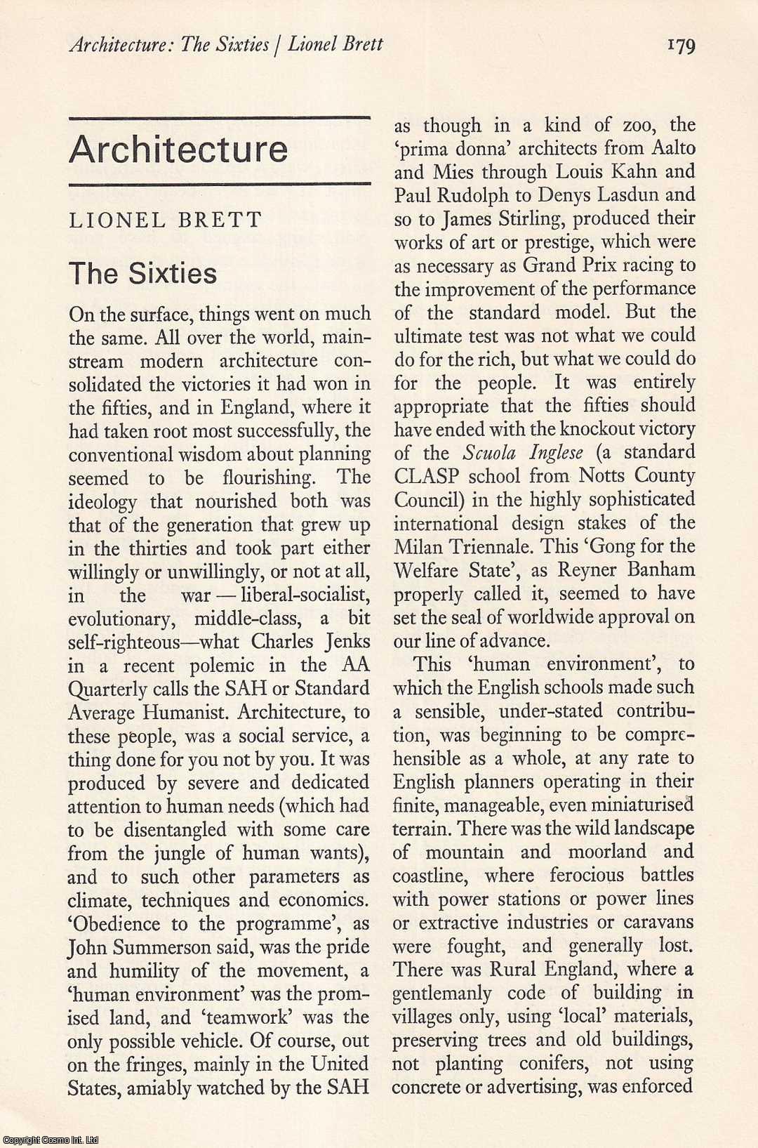 Lionel Brett - Architecture - The Sixties. An original article from the London Magazine 1969.