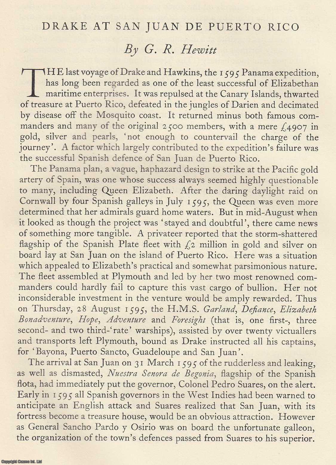G. R. Hewitt - Drake at San Juan de Puerto Rico. An original article from the Mariner's Mirror, 1964.