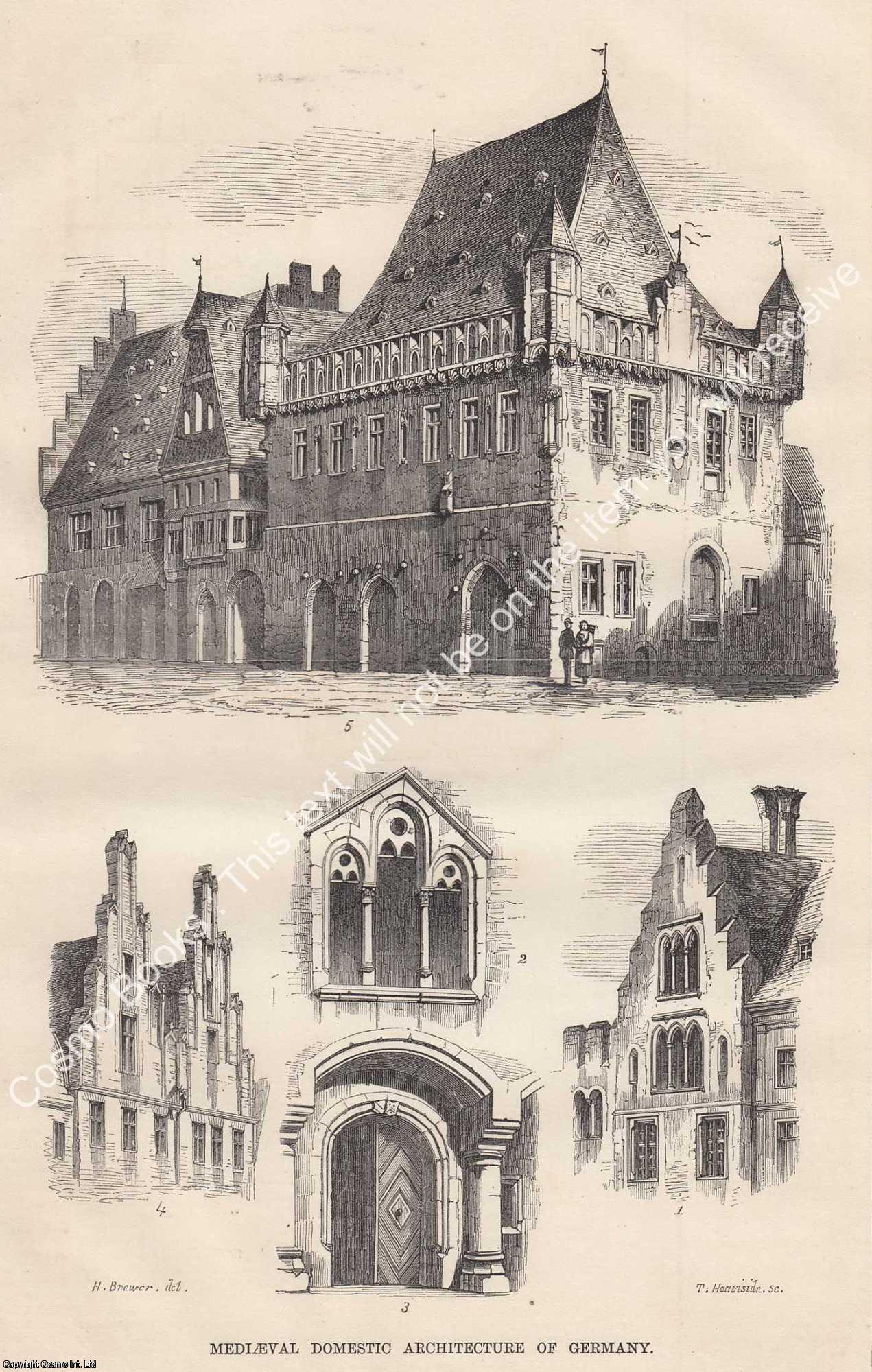ARCHITECTURE, GERMANY - 1865 : Medieval Domestic Architecture of Germany. An original page from The Builder. An Illustrated Weekly Magazine, for the Architect, Engineer, Archaeologist, Constructor, & Art-Lover.