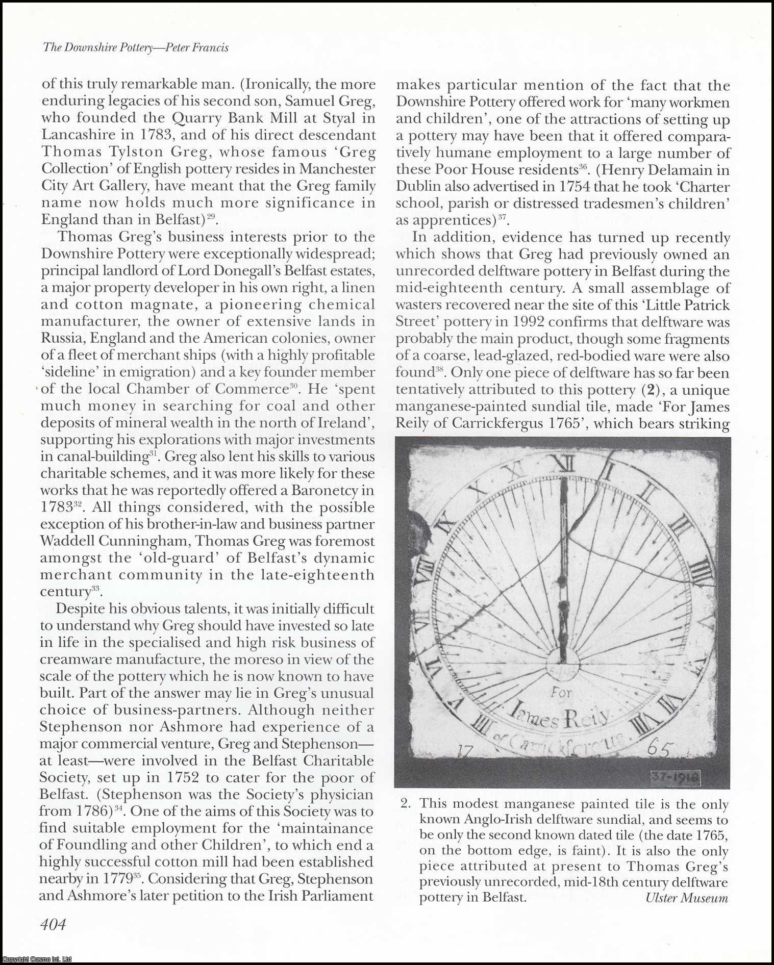 Peter Francis - Irish Creamware: The Downshire Pottery in Belfast. An original article from the English Ceramic Circle, 1995.