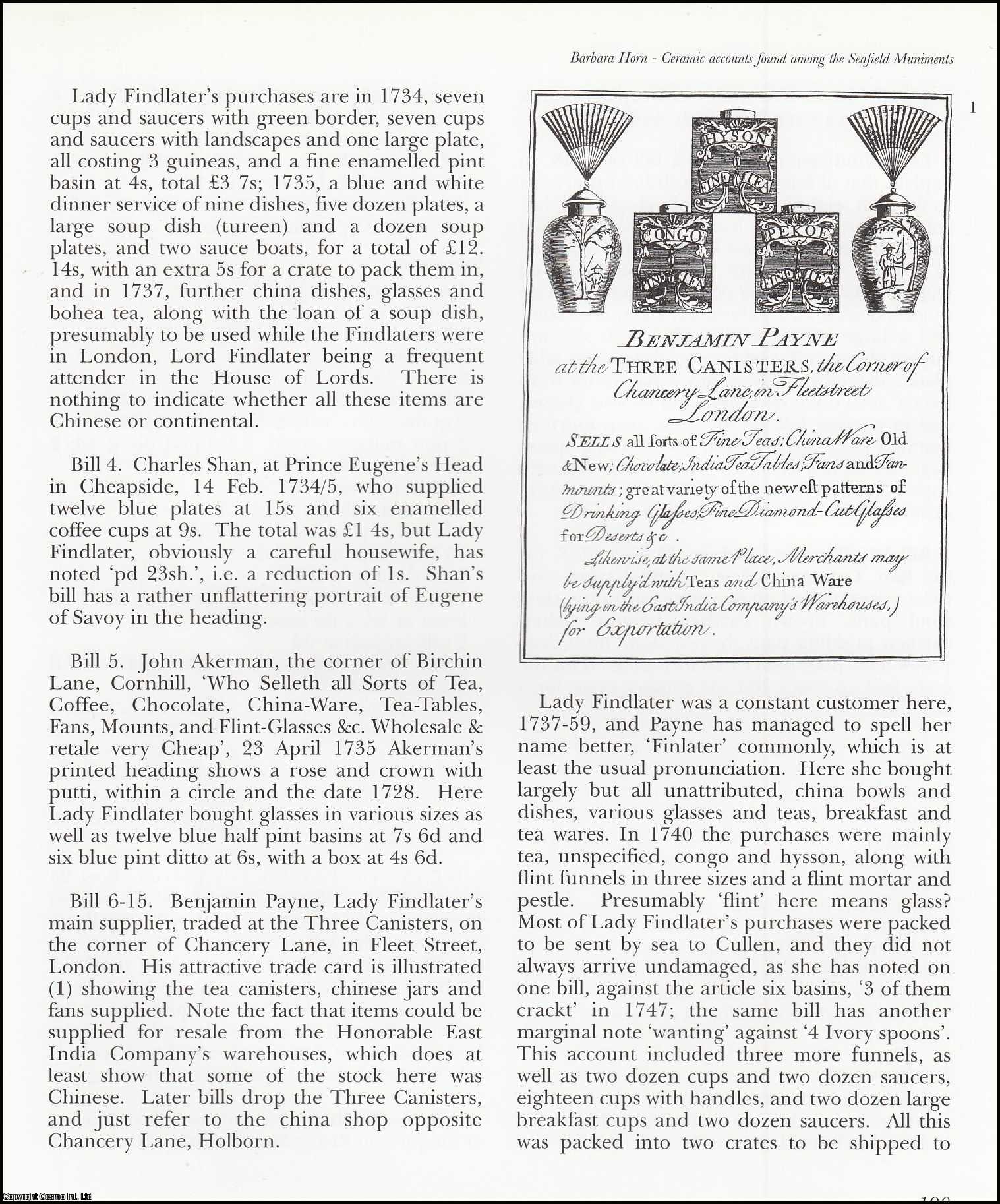Barbara Horn - Ceramic Accounts Found among The Seafield Muniments. An original article from the English Ceramic Circle, 2002.