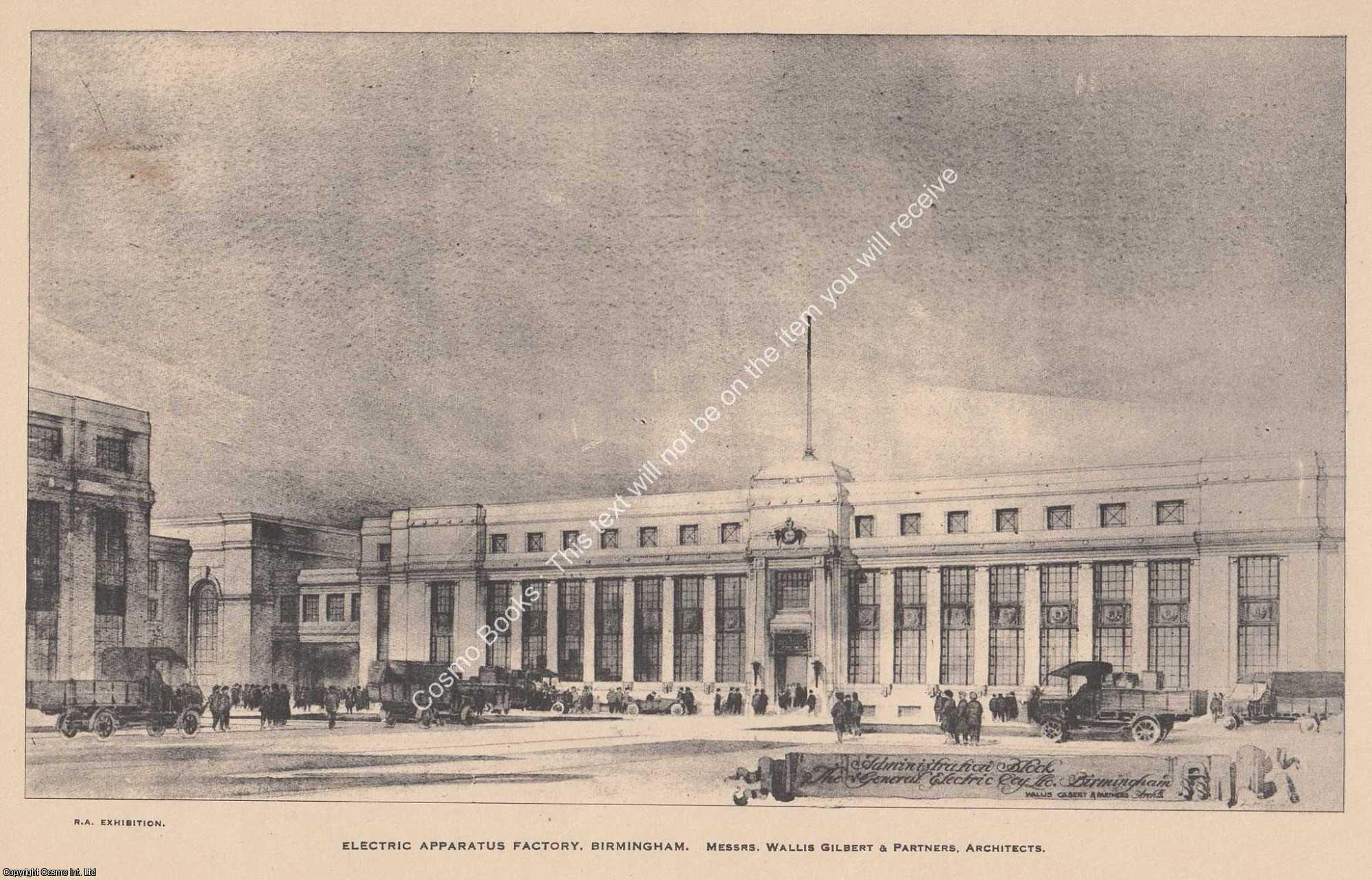 FACTORY, BIRMINGHAM - 1921 : Electric Apparatus Factory, Birmingham. Wallis Gilbert and Partners, Architects. An original page from The Builder. An Illustrated Weekly Magazine, for the Architect, Engineer, Archaeologist, Constructor, & Art-Lover.