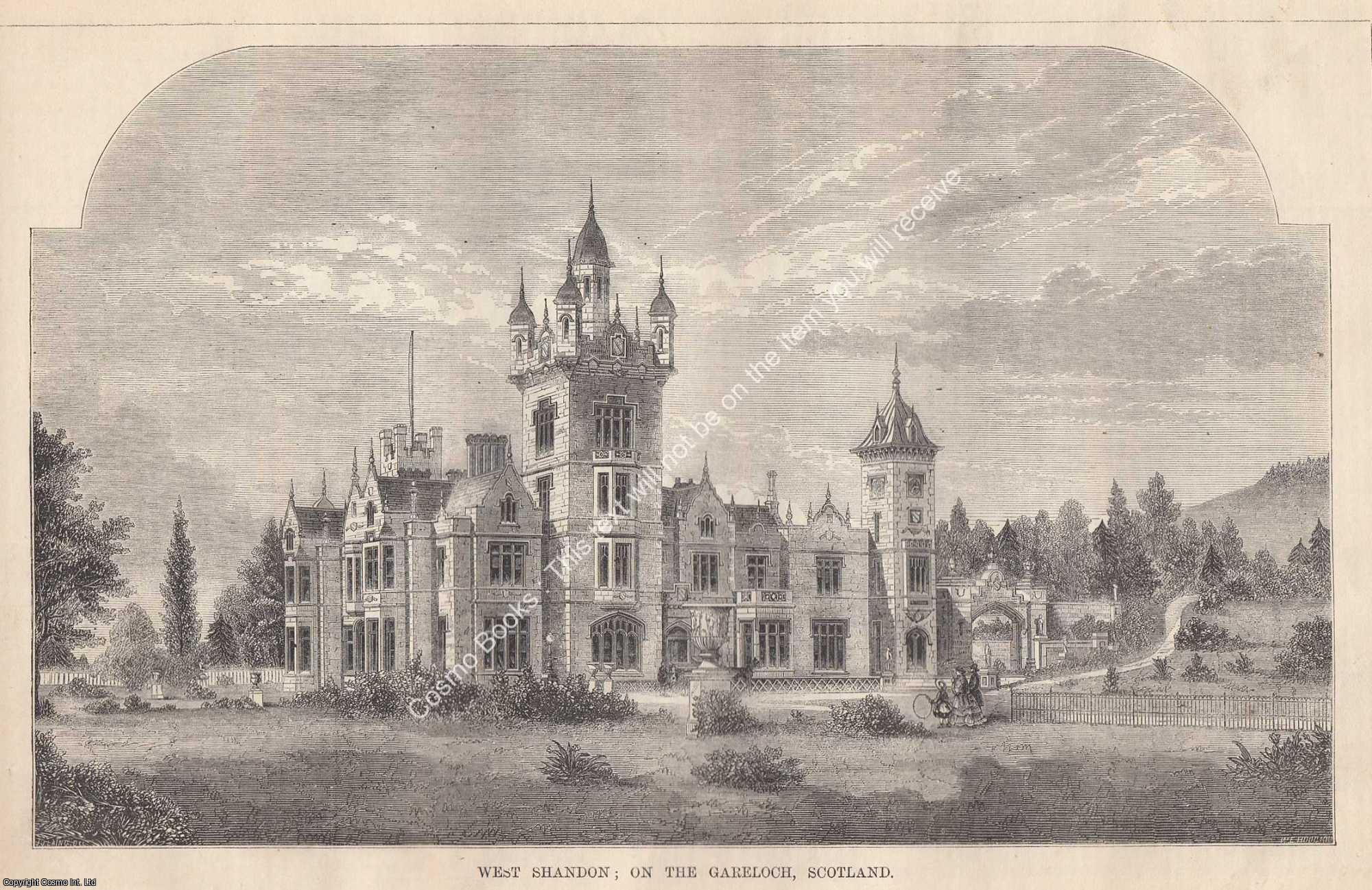 GARELOCH, SCOTLAND - 1862 : West Shandon: on The Gareloch, Scotland. An original page from The Builder. An Illustrated Weekly Magazine, for the Architect, Engineer, Archaeologist, Constructor, & Art-Lover.