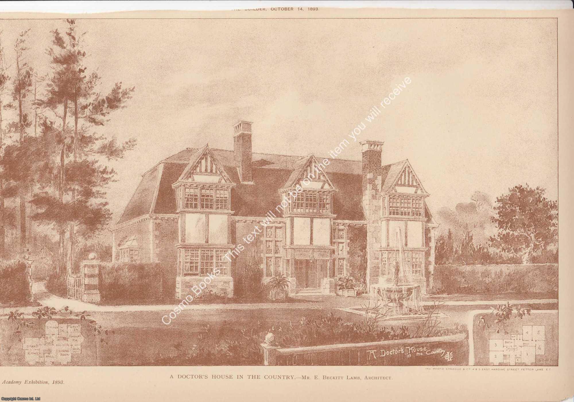 DOCTOR'S HOUSE - 1893 : A Doctor's House in The Country. E. Beckitt Lamb, Architect. An original page from The Builder. An Illustrated Weekly Magazine, for the Architect, Engineer, Archaeologist, Constructor, & Art-Lover.