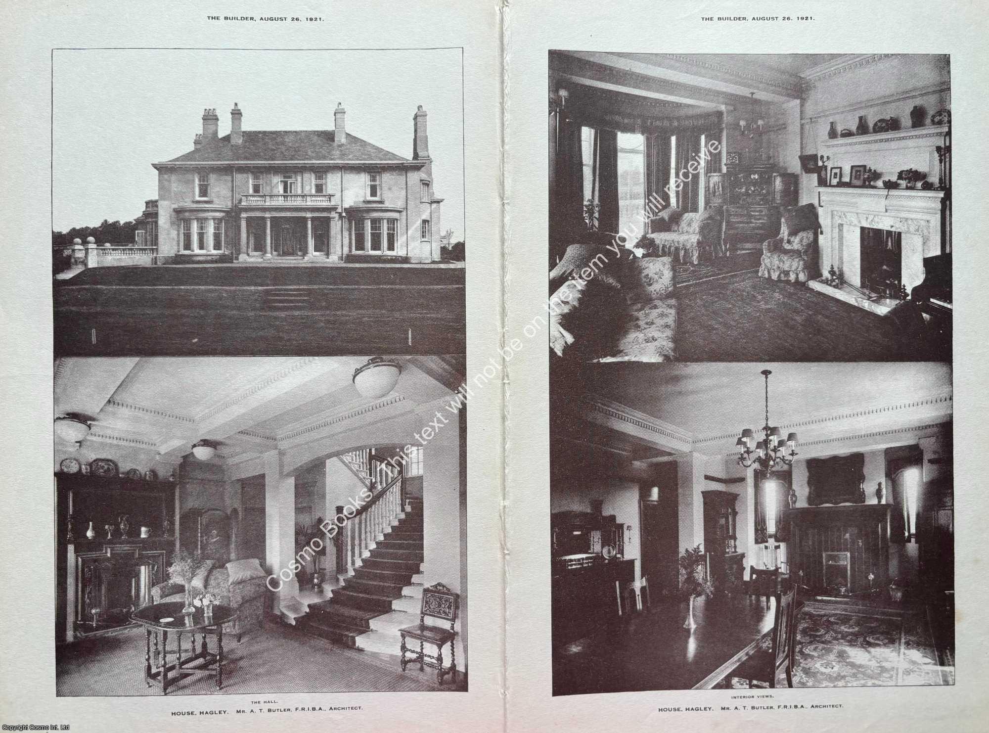 HOUSE, HAGLEY - 1921 : House, Hagley. A. T. Butler, Architect. An original page from The Builder. An Illustrated Weekly Magazine, for the Architect, Engineer, Archaeologist, Constructor, & Art-Lover.