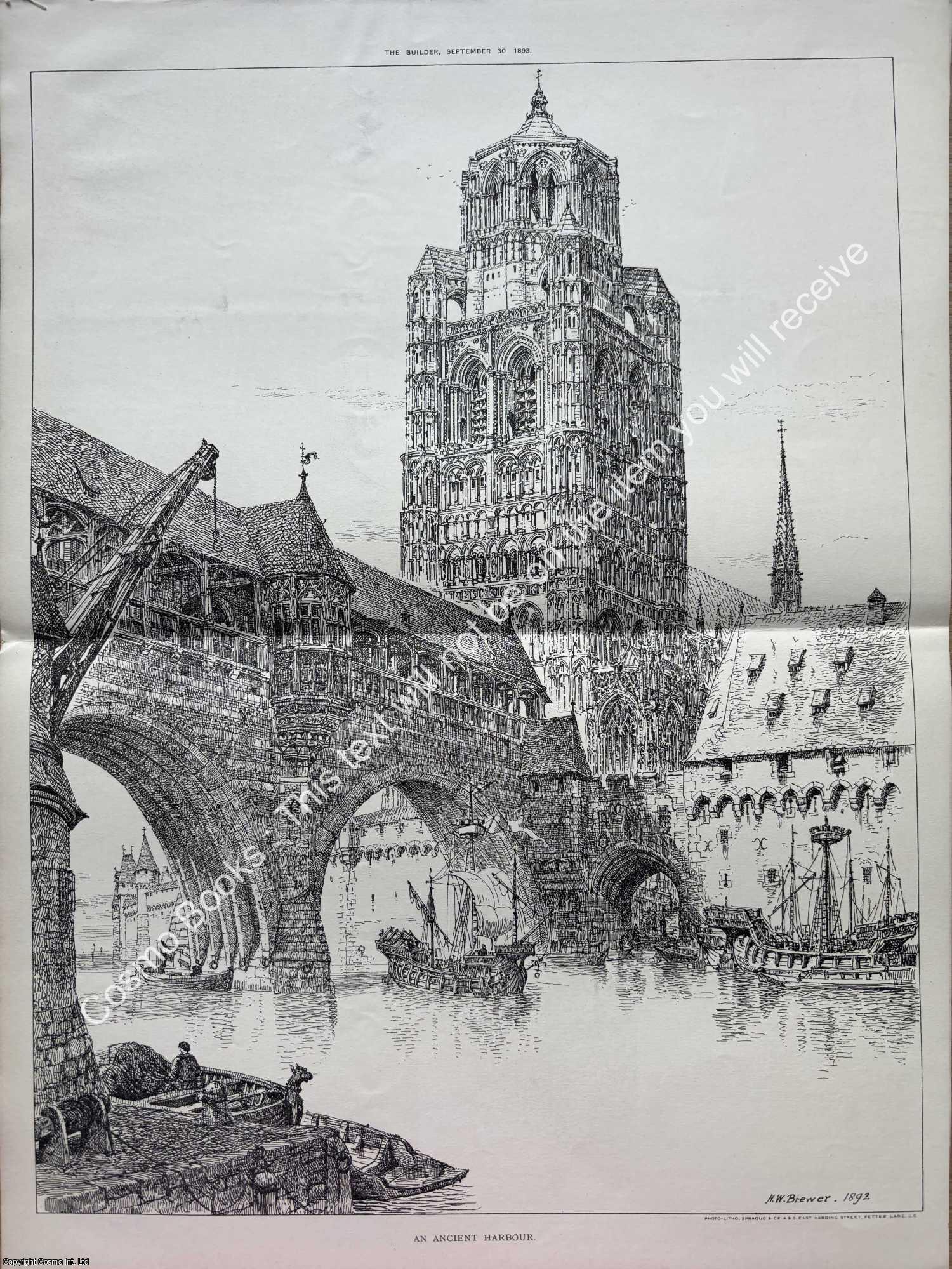 ANCIENT HARBOUR - 1893 : An Ancient Harbour. An original page from The Builder. An Illustrated Weekly Magazine, for the Architect, Engineer, Archaeologist, Constructor, & Art-Lover.