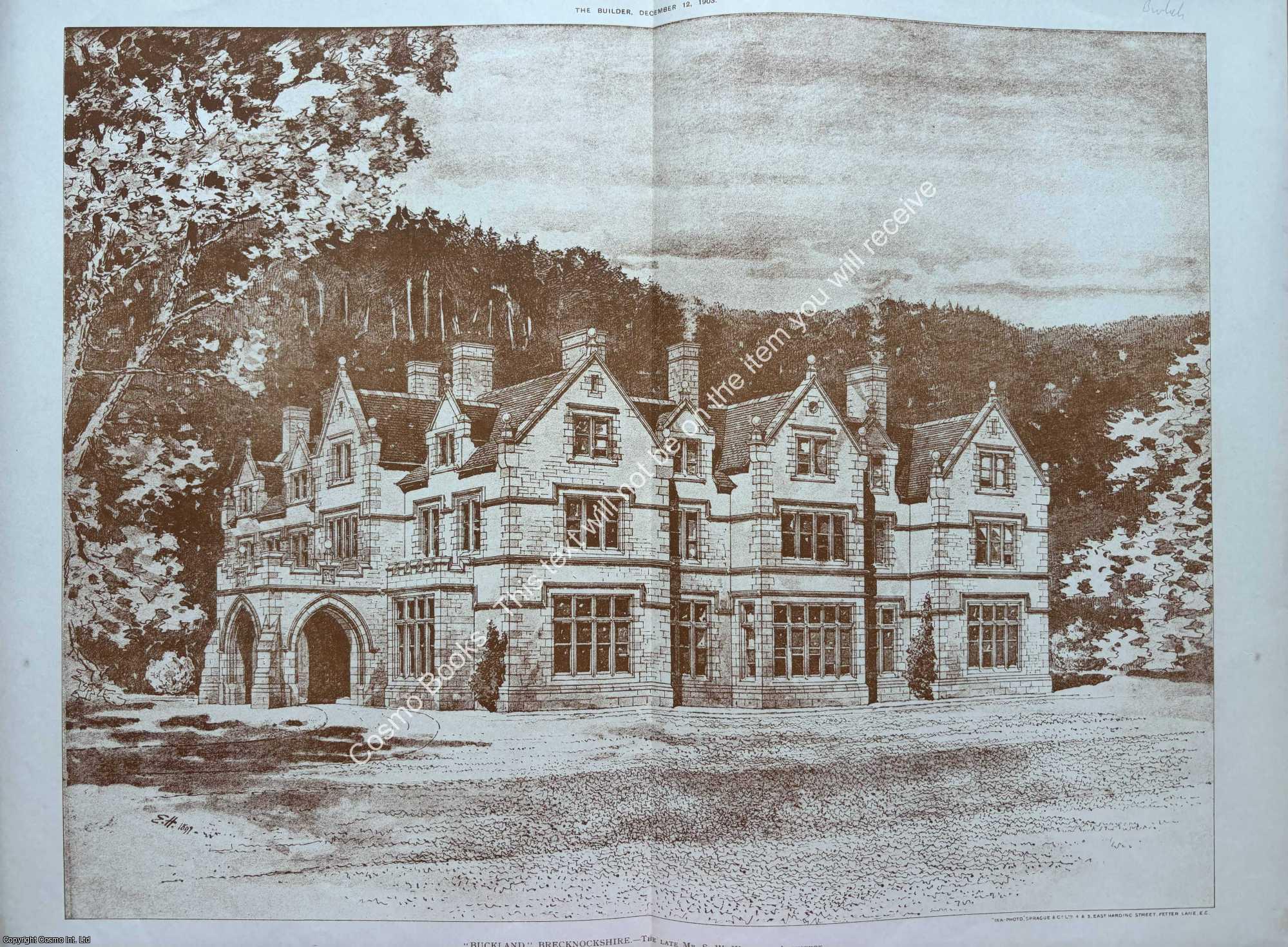 BRECKNOCKSHIRE - 1903 : Buckland, Brecknockshire. S. W. Williams, Architect. An original page from The Builder. An Illustrated Weekly Magazine, for the Architect, Engineer, Archaeologist, Constructor, & Art-Lover.