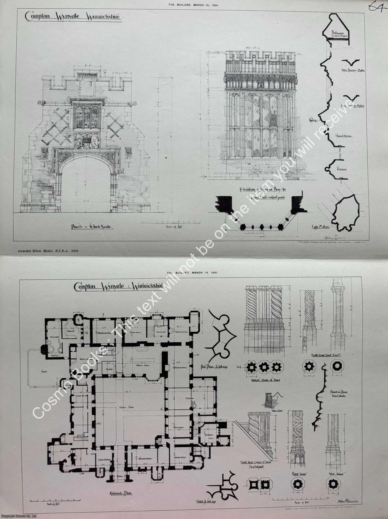 COMPTON WYNYATE, WARWICKSHIRE - 1891 : Compton Wynyate, Warwickshire. An original page from The Builder. An Illustrated Weekly Magazine, for the Architect, Engineer, Archaeologist, Constructor, & Art-Lover.