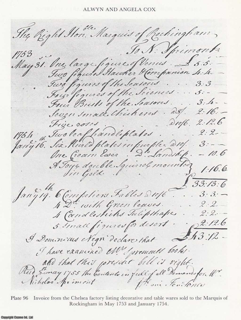 Dr. Alwyn Cox and Mrs Angela Cox - Chelsea, Bow and Worcester - Some Early Invoices. An original article from the English Ceramic Circle, 1980.