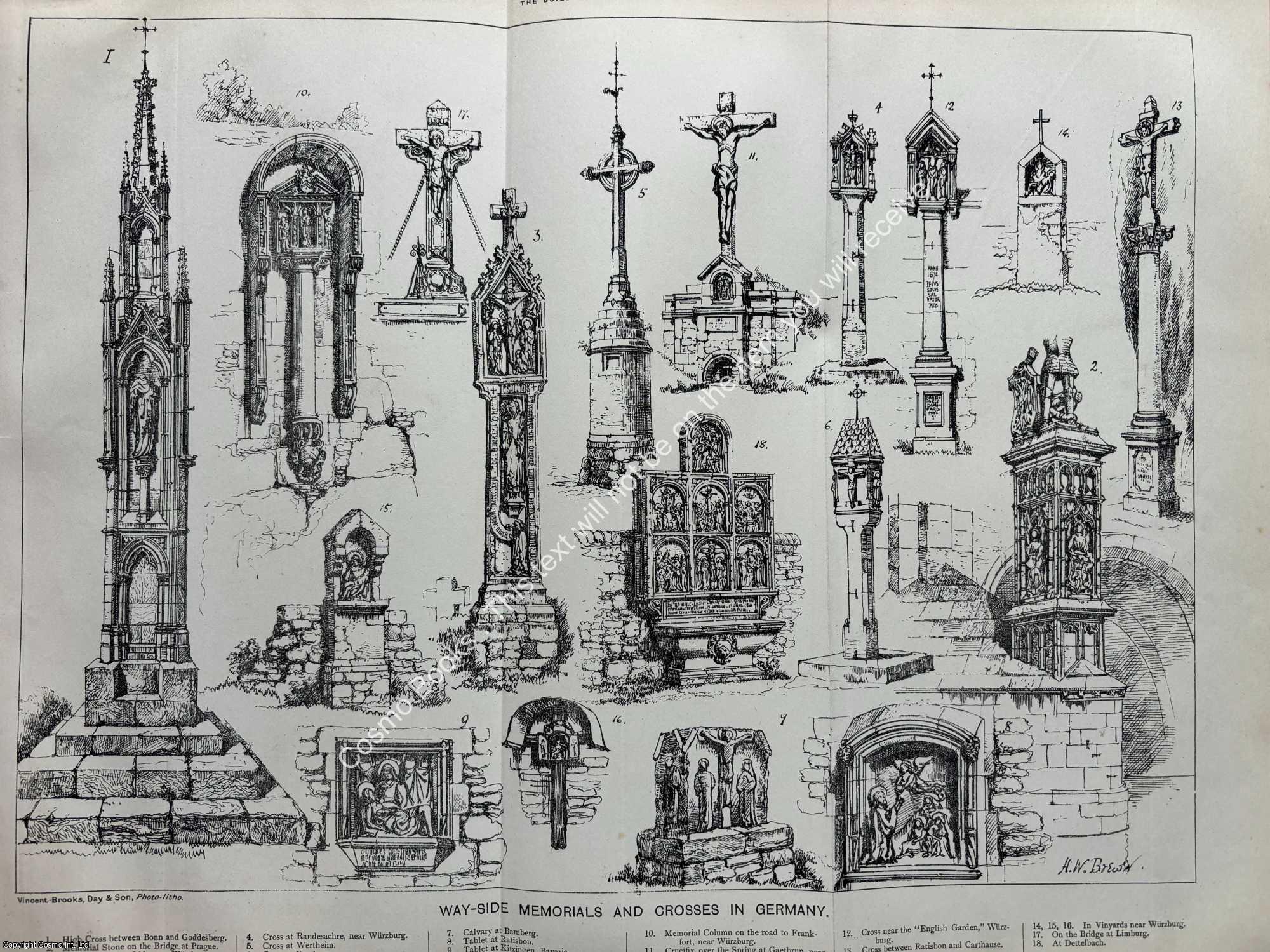 MEMORIALS AND CROSSES IN GERMANY - 1883 : Way-Side Memorials and Crosses in Germany. An original page from The Builder. An Illustrated Weekly Magazine, for the Architect, Engineer, Archaeologist, Constructor, & Art-Lover.