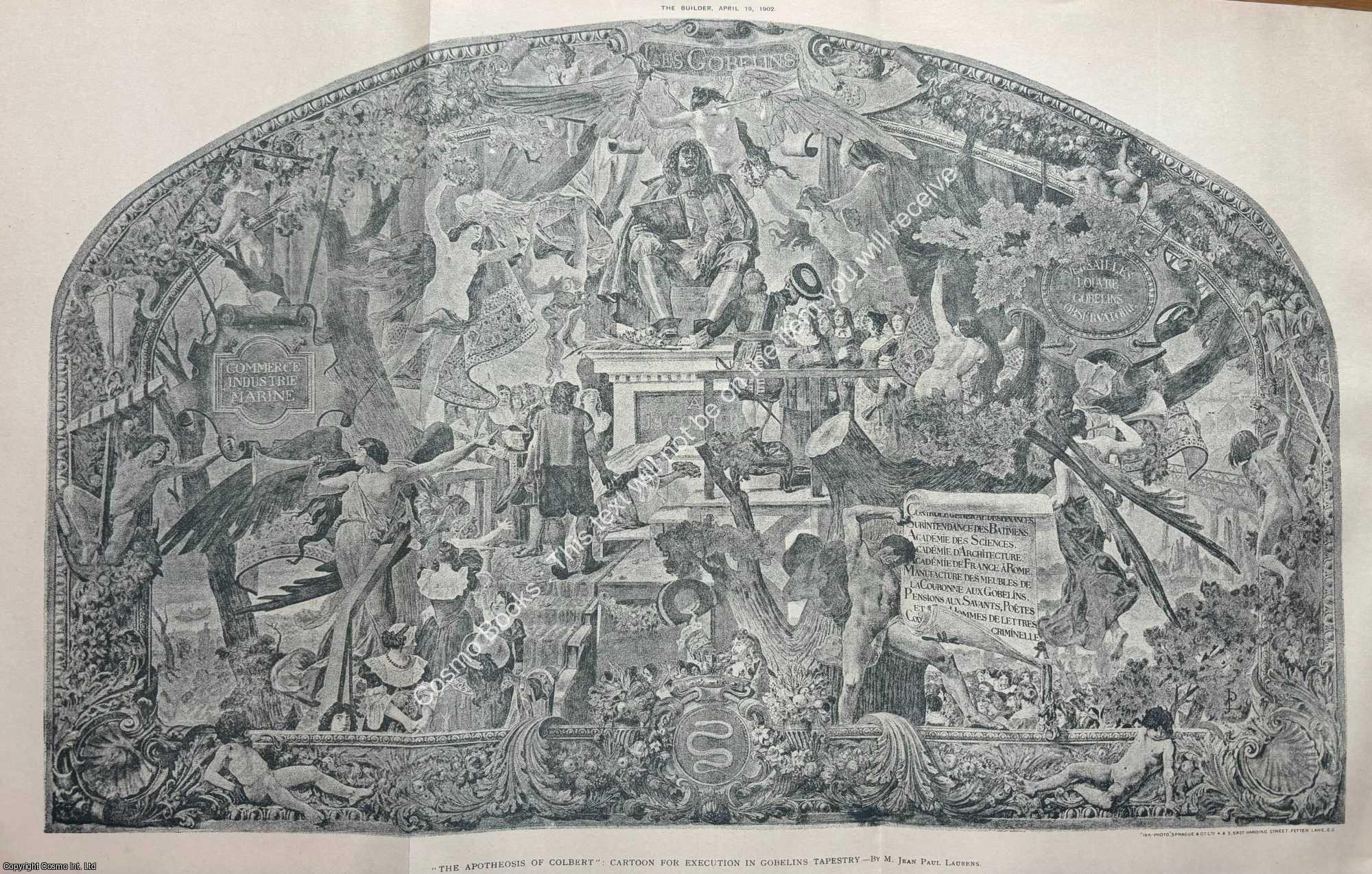 APOTHEOSIS OF COLBERT - 1902 : The Apotheosis of Colbert: Cartoon for Execution in Gobelins Tapestry. An original page from The Builder. An Illustrated Weekly Magazine, for the Architect, Engineer, Archaeologist, Constructor, & Art-Lover.