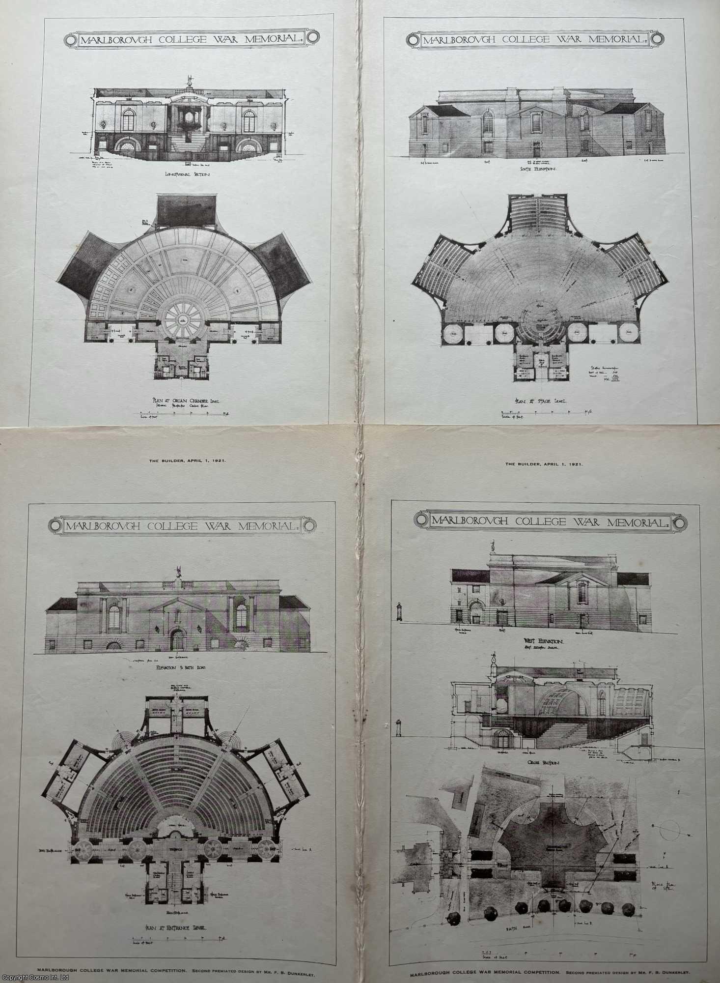 MARLBOROUGH COLLEGE - 1921 : Marlborough College War Memorial. An original page from The Builder. An Illustrated Weekly Magazine, for the Architect, Engineer, Archaeologist, Constructor, & Art-Lover.