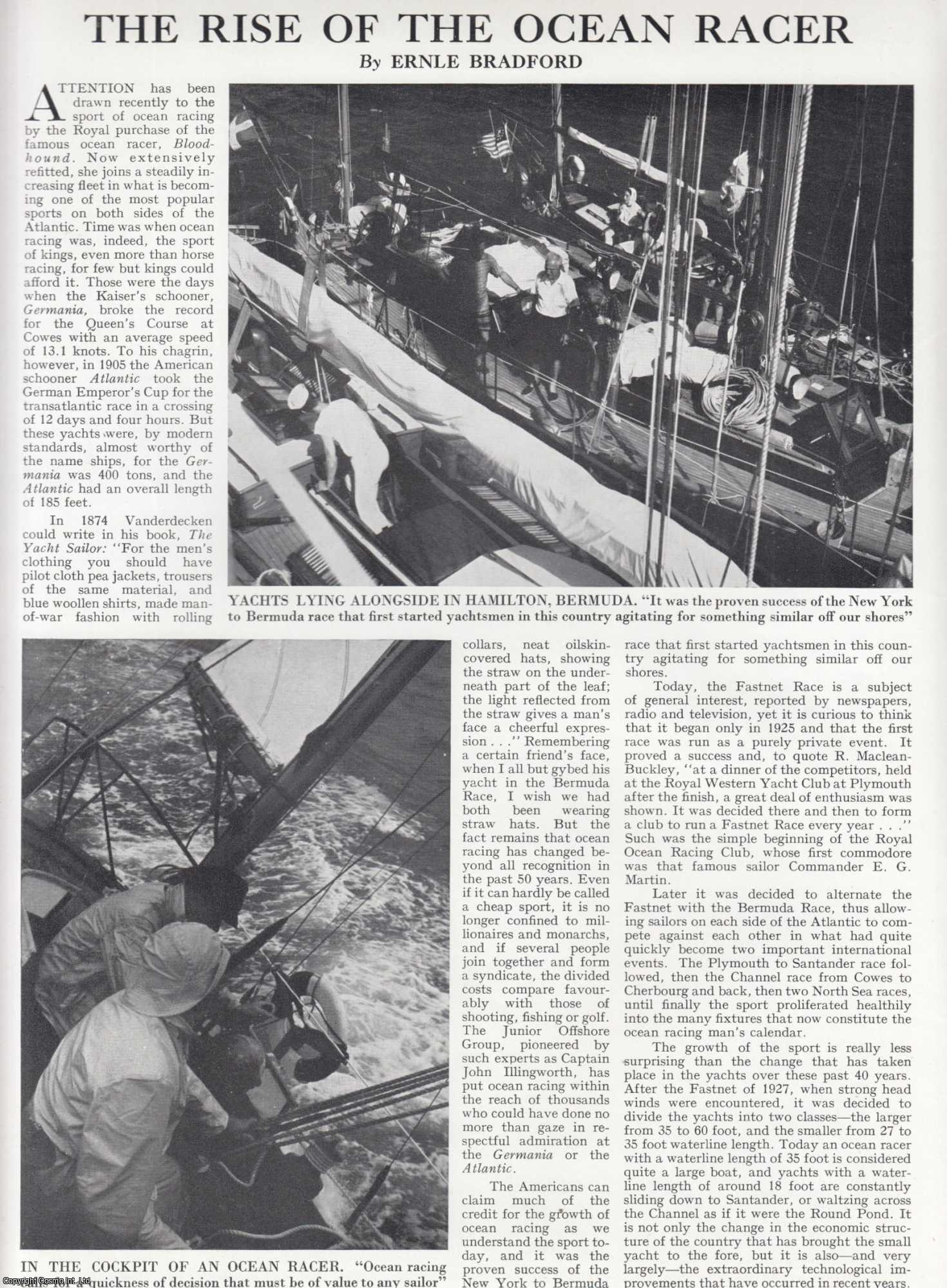 Ernle Bradford - The Rise of the Ocean Racer : Blood Hound Yacht. Several pictures and accompanying text, removed from an original issue of Country Life Magazine, 1962.