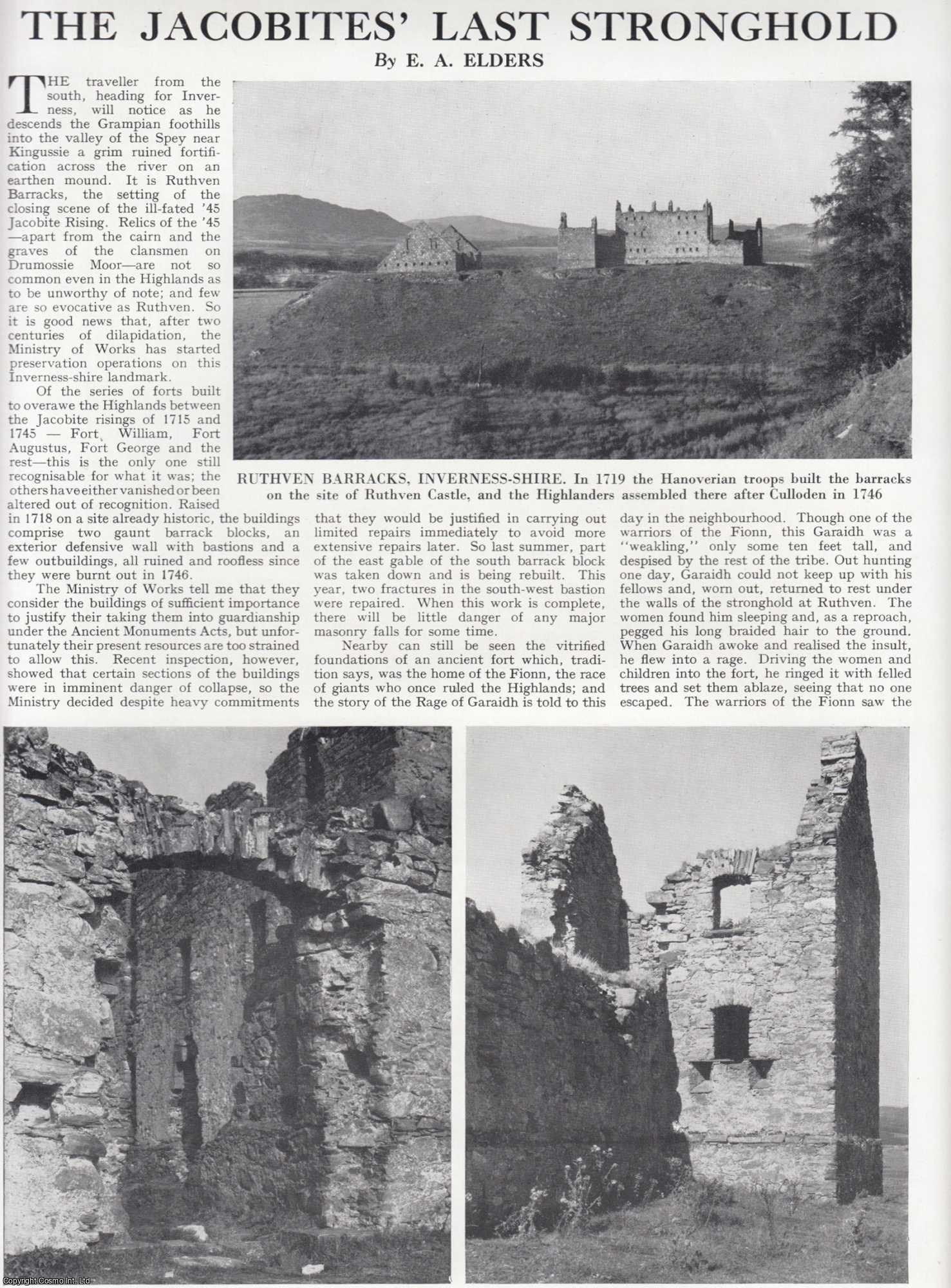 E. A. Elders - The Jacobite's Last Stronghold : Ruthven Barracks, Inverness-shire. Several pictures and accompanying text, removed from an original issue of Country Life Magazine, 1962.
