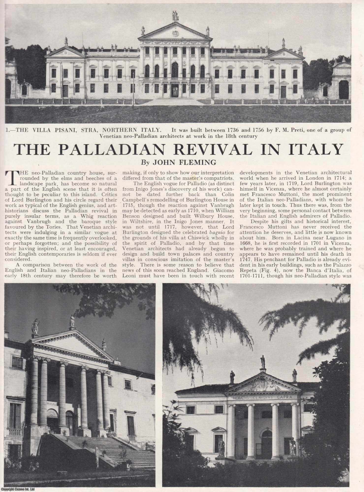John Fleming - The Palladian Revival in Italy. Several pictures and accompanying text, removed from an original issue of Country Life Magazine, 1962.