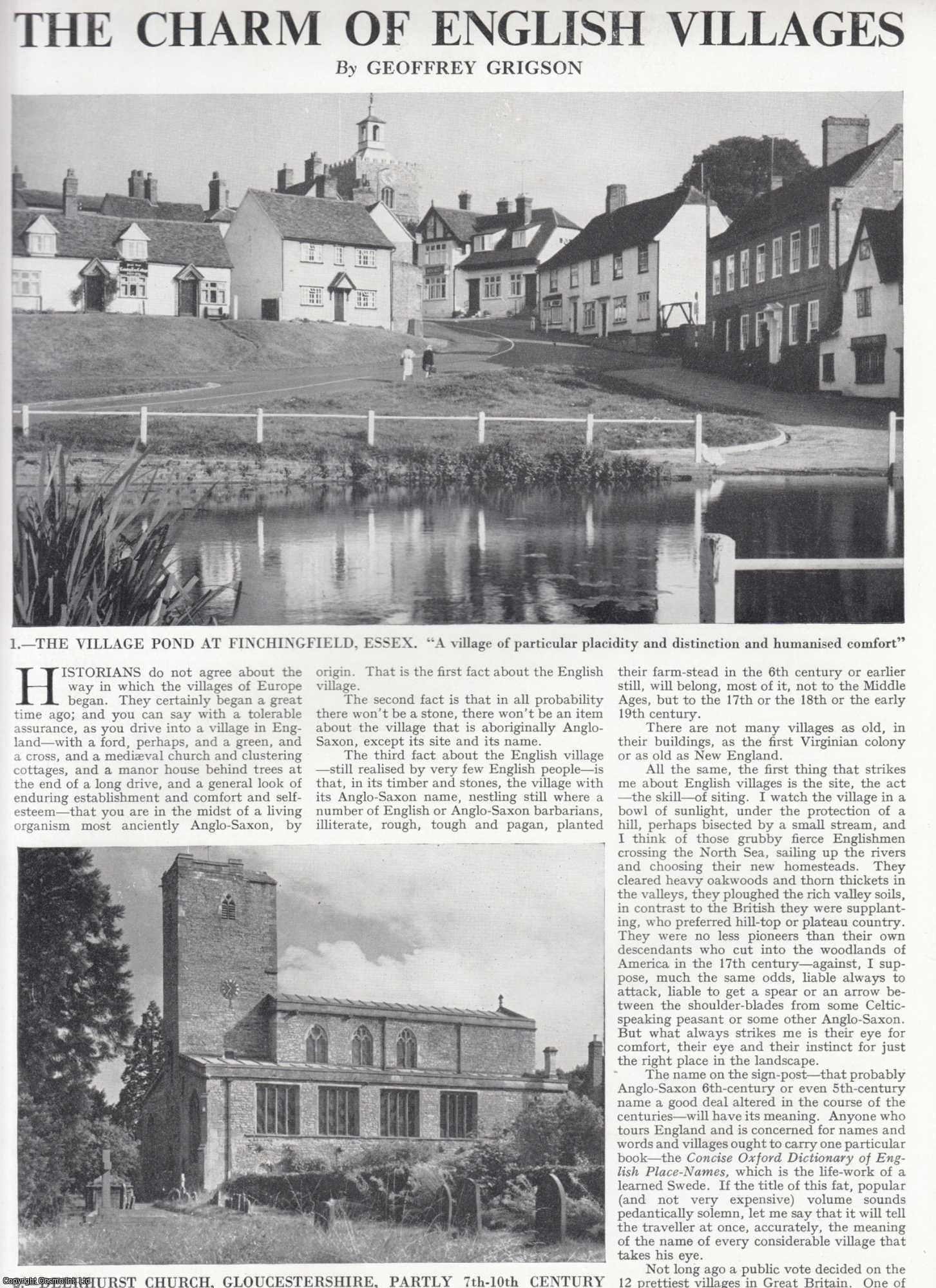 Geoffrey Grigson - The Charm of English Villages, Essex, Gloucestershire. Several pictures and accompanying text, removed from an original issue of Country Life Magazine, 1962.