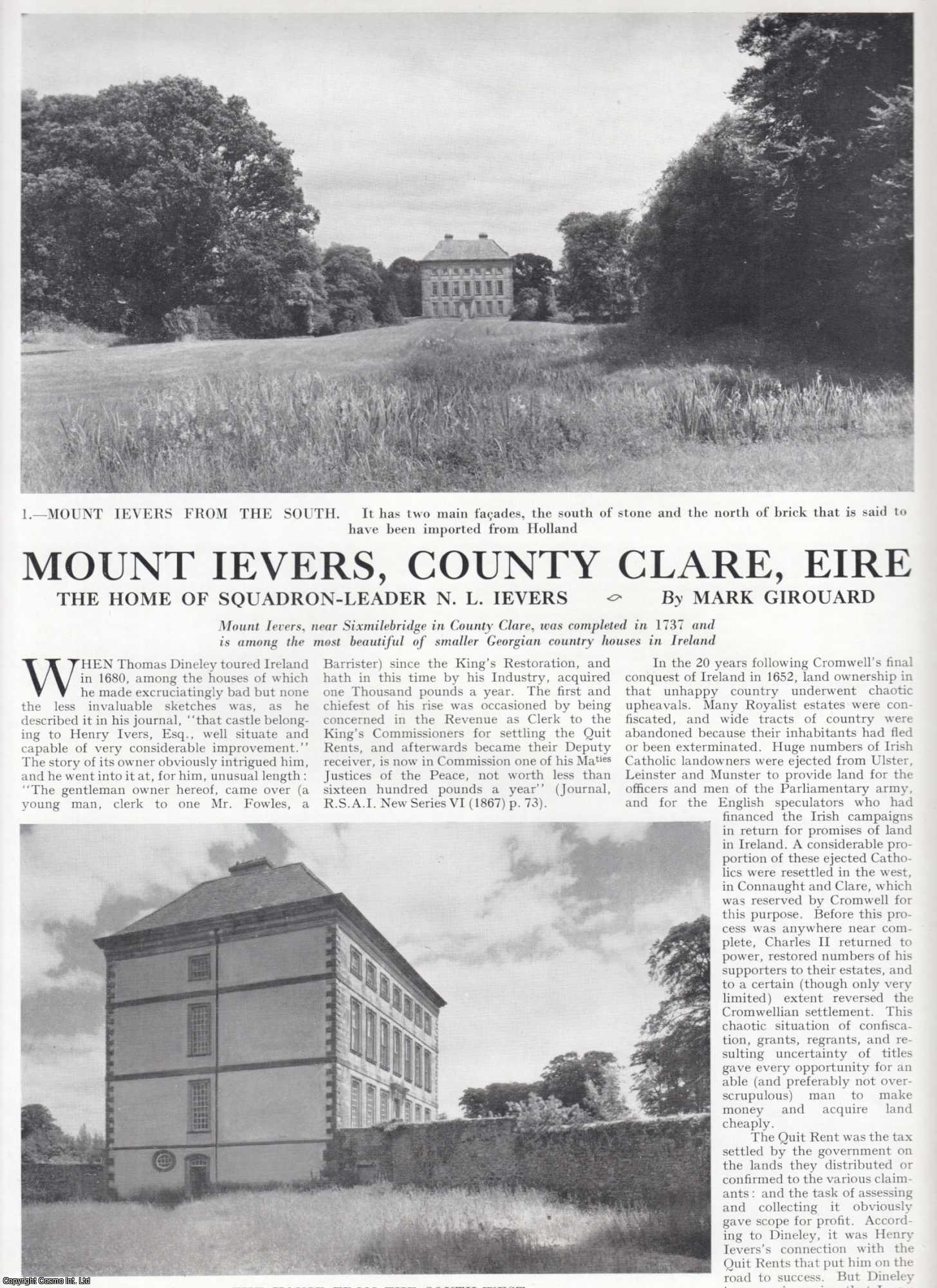 Mark Girouard - Mount Ievers, County Clare, Eire. The Home of Squadron Leader N. L. Ievers. Several pictures and accompanying text, removed from an original issue of Country Life Magazine, 1962.