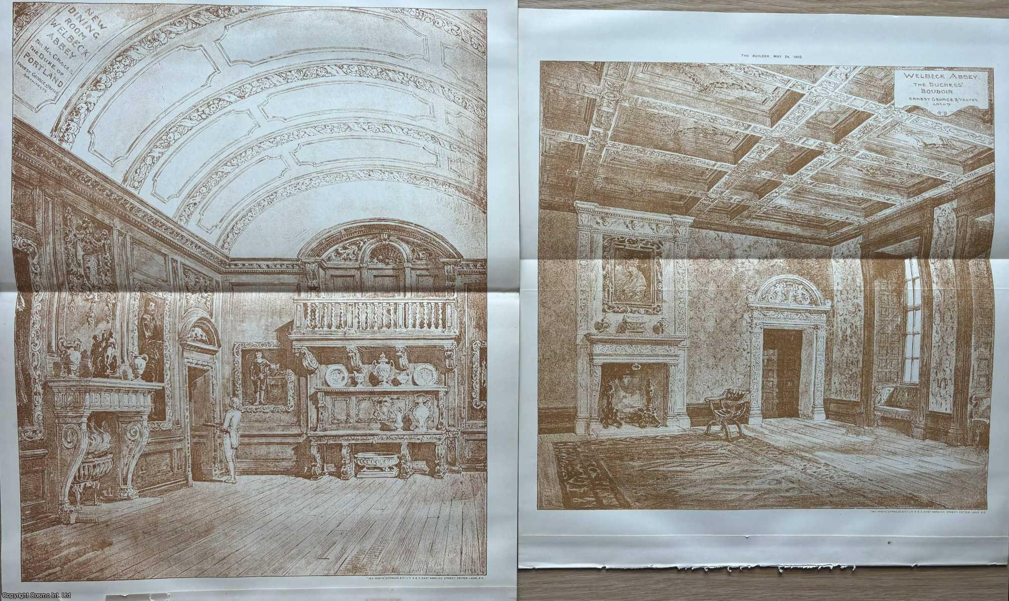 WELBECK ABBEY - 1902 : Welbeck Abbey, The Duchess Boudoir and Dining Room. Ernest George and Yeates, Architects. An original page from The Builder. An Illustrated Weekly Magazine, for the Architect, Engineer, Archaeologist, Constructor, & Art-Lover.